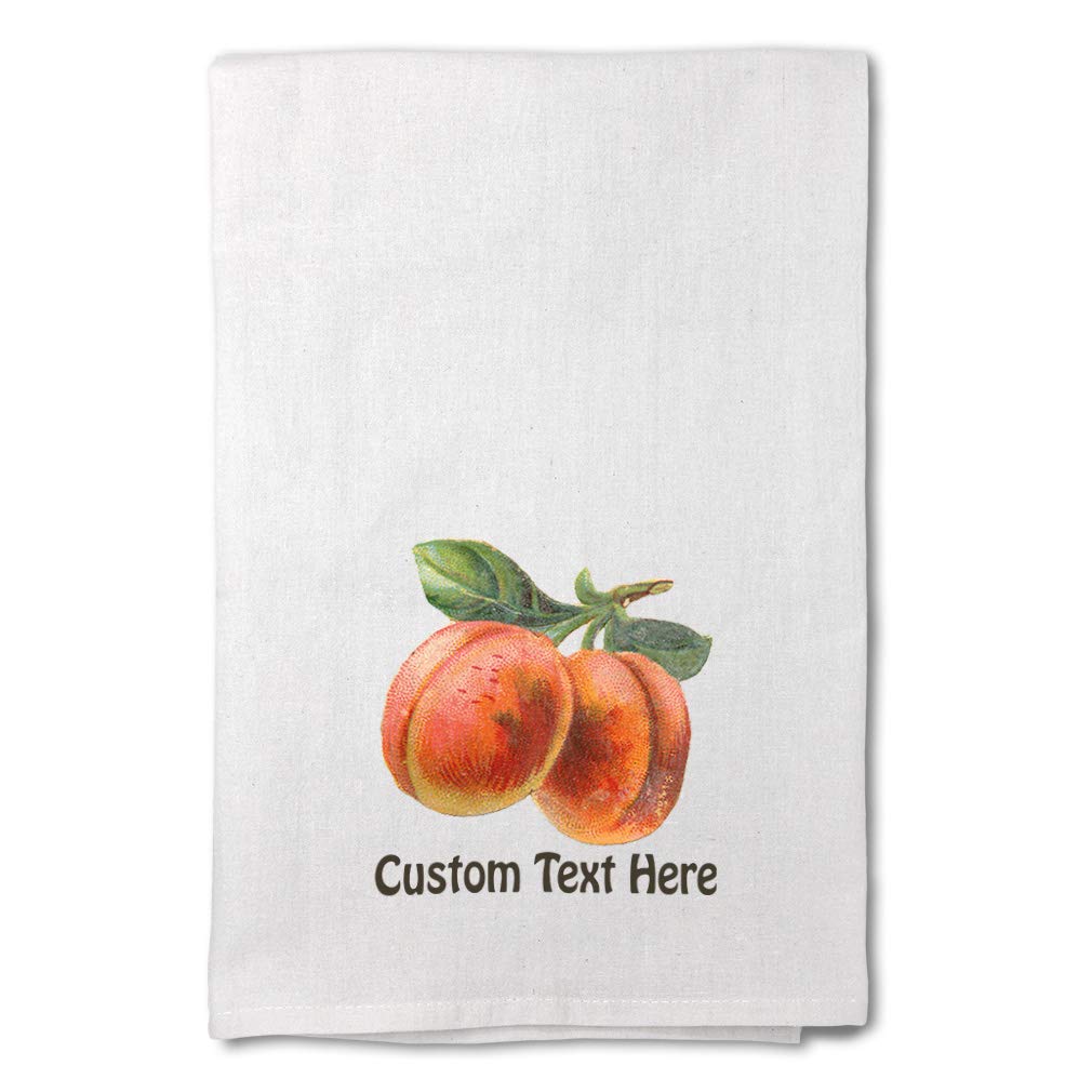 Custom Printed Vintage Peach Kitchen Towels - Flour & Fruit Design Dish Towels for Cooking, Baking & Cleaning | Personalized Text Option