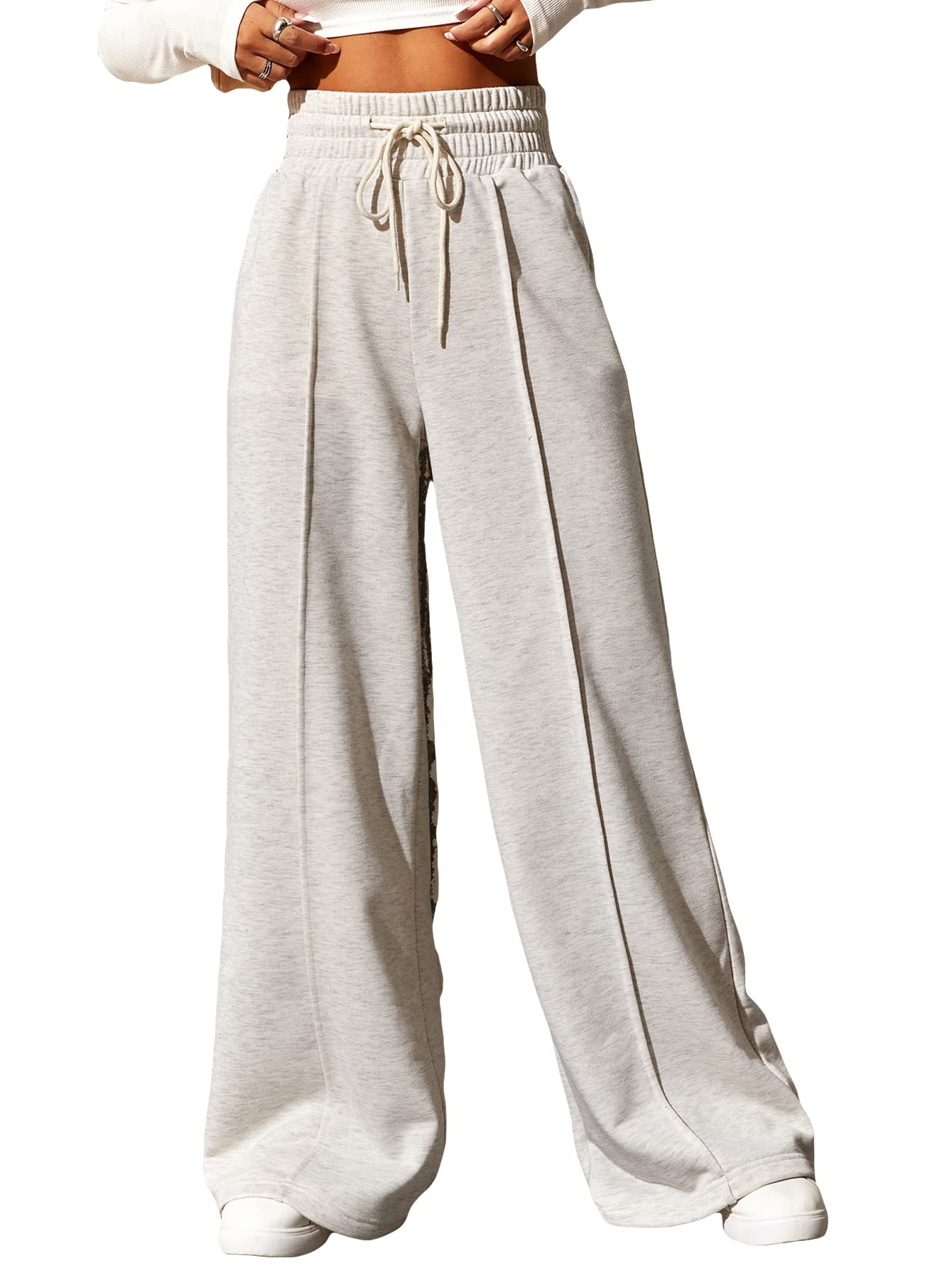 SOLY HUX Women's High Waisted Wide Leg Sweatpants - Soft Casual Lounge Pants with Drawstring for Yoga, Running & Everyday Wear