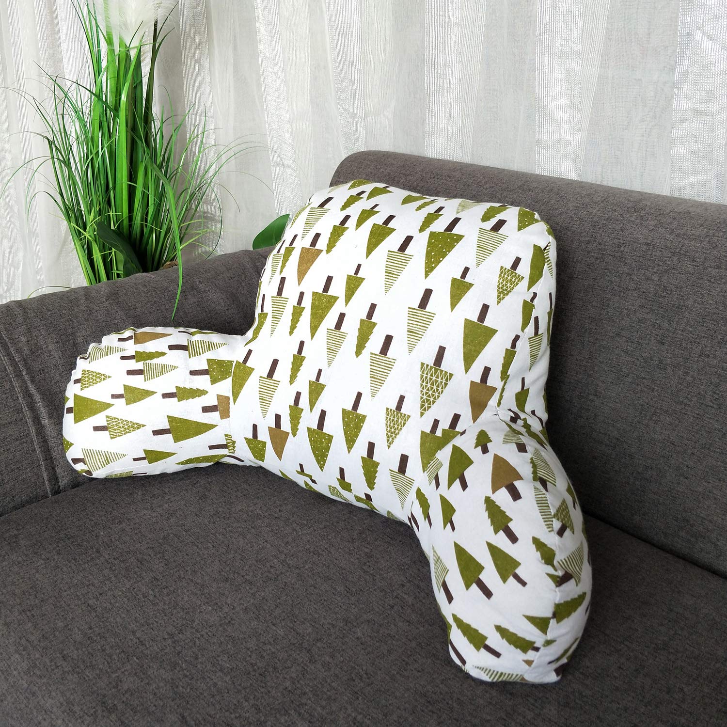 Bohemian Printed Reading Pillow with Support Arms - Soft Bed Rest Pillow for Back Support - Comfortable Cushion for Kids & Adults Reading, Watching TV, or Sitting Up in Bed (20×15×8 Inches, Tree Design) - Perfect for Cozy Reading Nooks, Dorm Rooms & Family Movie Nights
