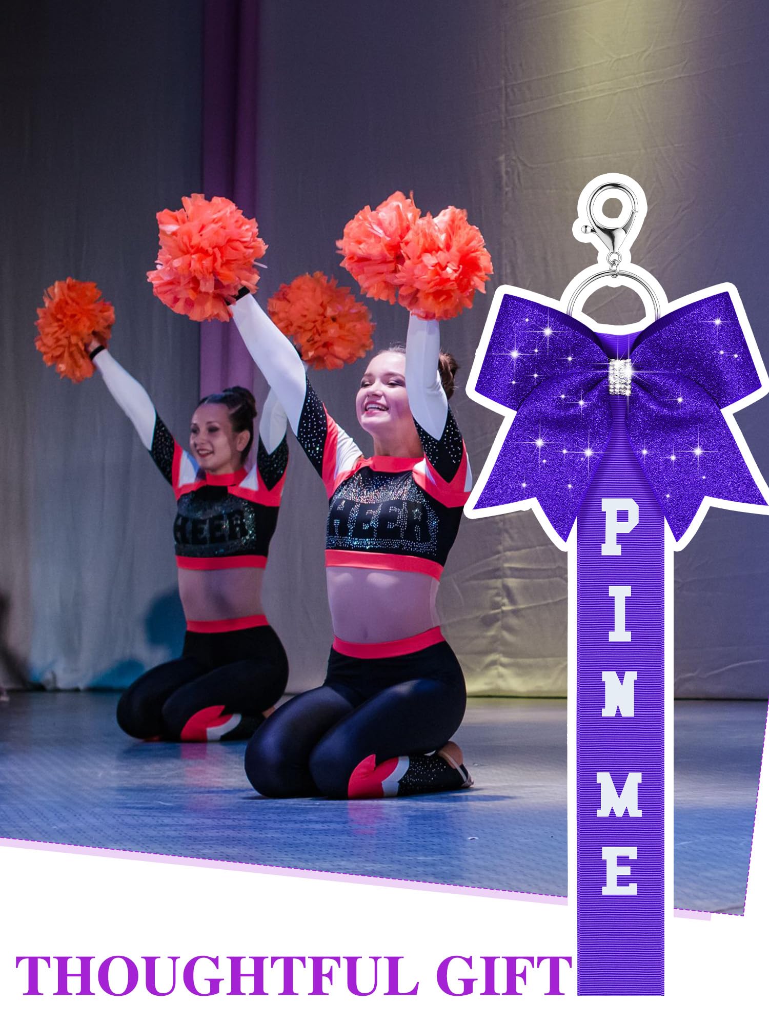 Sparkly Rhinestone Cheerleader Ribbon Keychain - Glitter Bow Pin for Cheer Bags, Backpacks & Sports Gear - Perfect for Cheerleading Competitions, School Spirit & Team Accessories