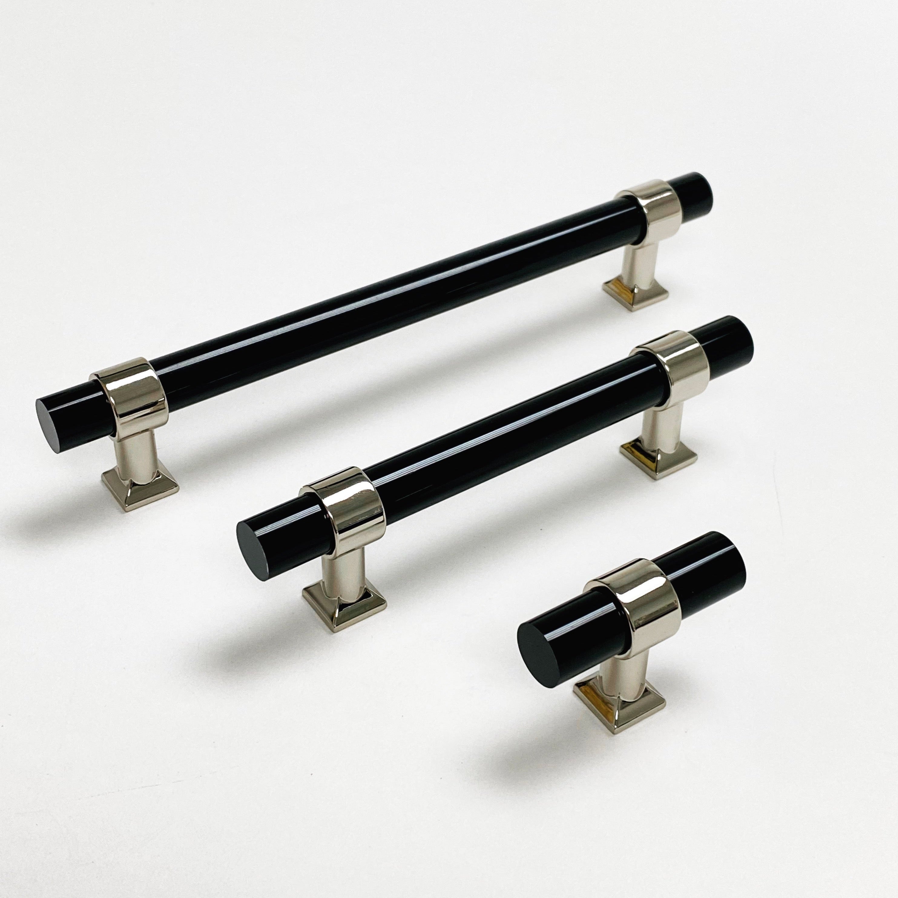 Polished Nickel Black Lucite Nash Drawer Pulls & Cabinet Knobs - Modern Kitchen & Bathroom Hardware for Cabinets, Dressers & Furniture (Set of 10) - Perfect for Home Renovation & DIY Projects