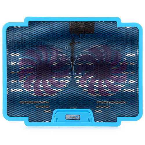 CoolCold K19 Ultra Thin USB 2.0 Laptop Cooling Pad with Dual Fans & LED Lights for 14