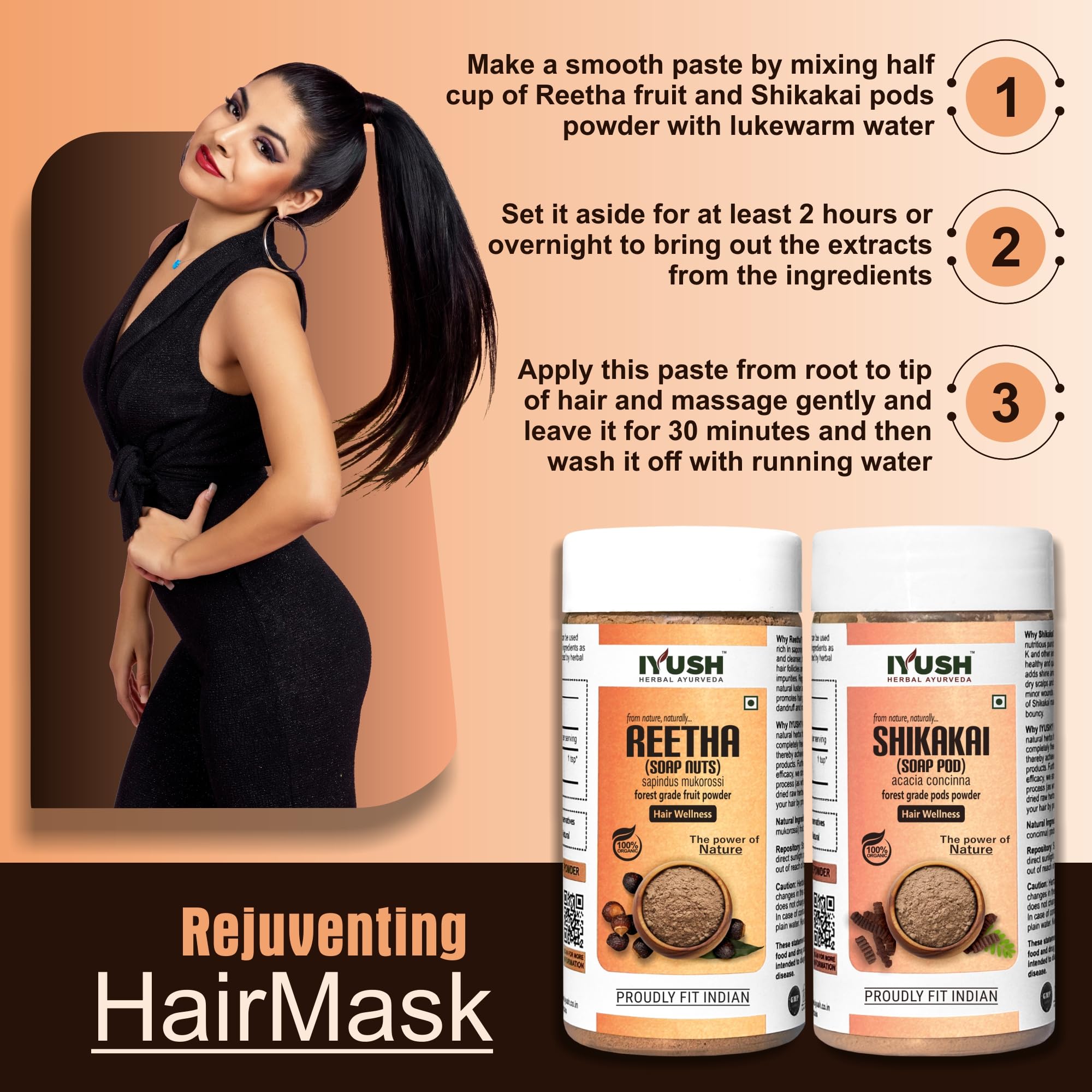 IYUSH Herbal Ayurveda Reetha Powder & Shikakai Powder for Hair Growth - 500g | Natural Hair Mask for Dry & Frizzy Hair | Volumizing Hair Powder | Herbal Hair Wash | Promotes Stronger & Healthier Hair | Perfect for DIY Hair Treatments & Scalp Care