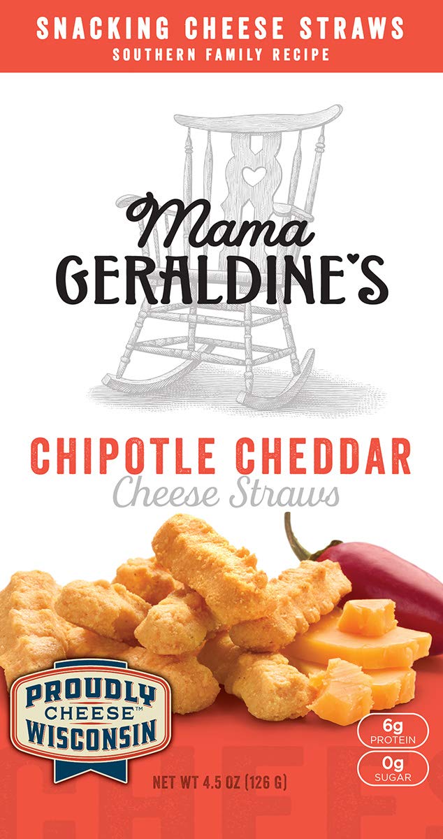 Mama Geraldine's Chipotle Cheese Straws - 4.5 oz Box (1 Pack) - Spicy & Savory Baked Cheese Snack Sticks - Perfect for Parties, Office Snacks & Game Day Treats