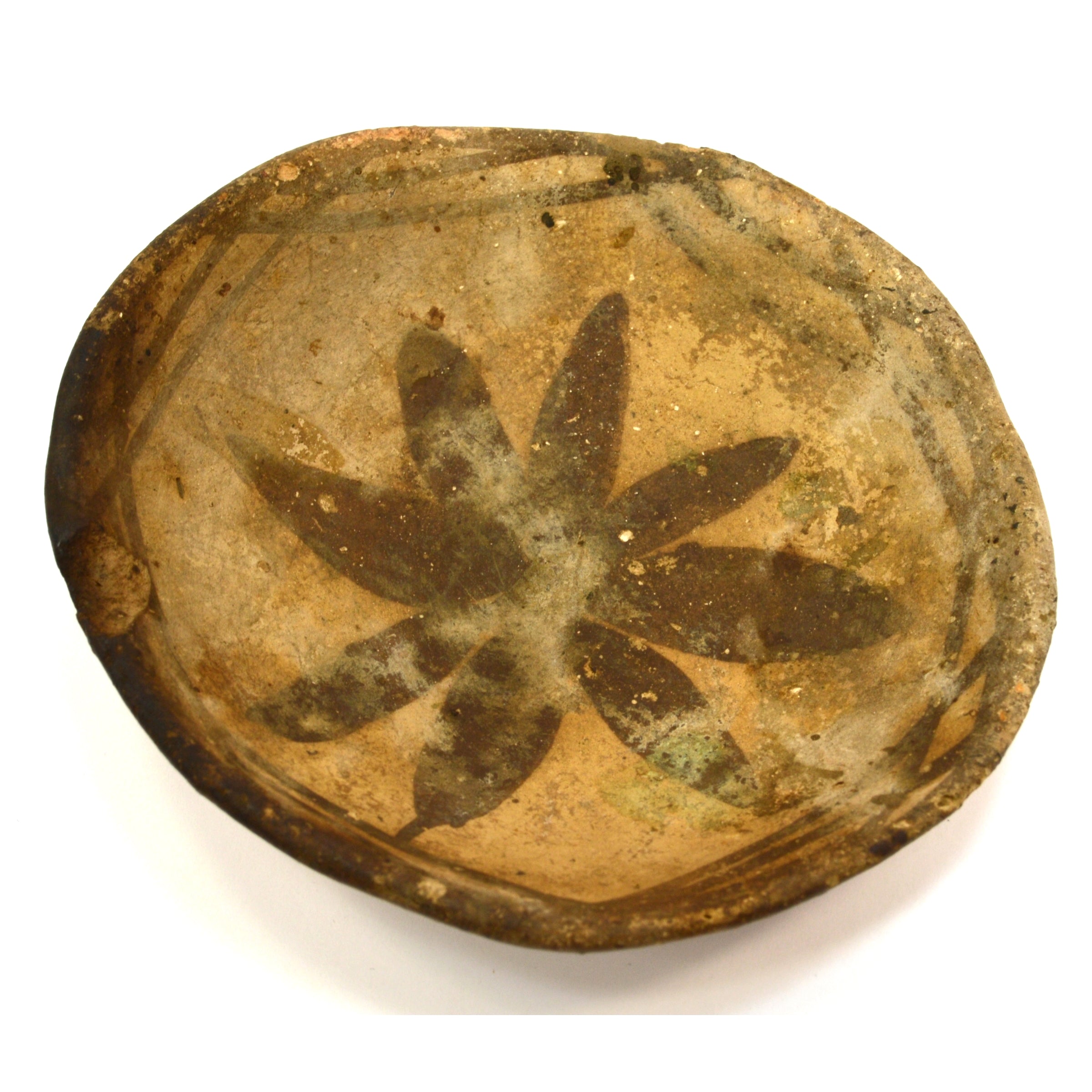 Ancient Pre-Columbian Small Pottery Dish Bowl with Flower Motif - Authentic Inca Artifact for Home Decor, Collectibles & Museum Display