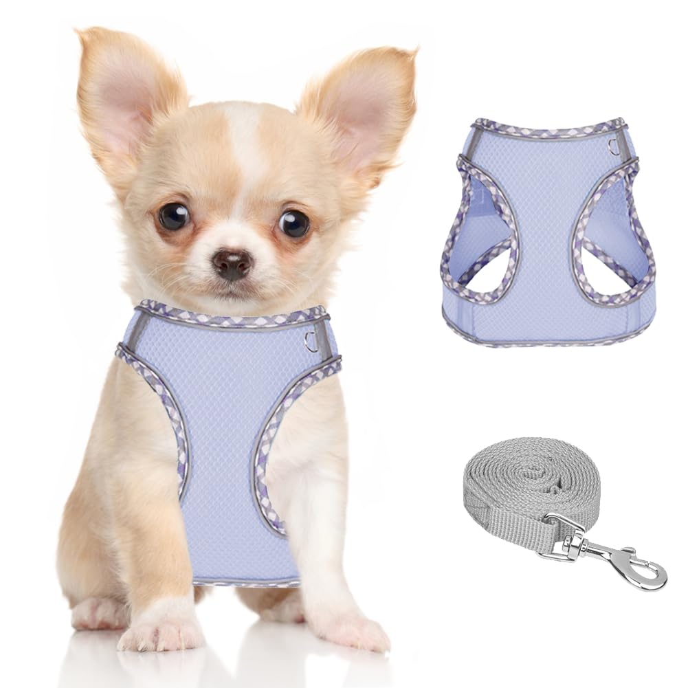 **No Pull Adjustable Dog Harness for Small & Medium Dogs - Reflective Breathable Mesh Puppy Harness & Leash Set with Soft Padded Vest (Purple, S) - Perfect for Walking, Training & Outdoor Adventures**