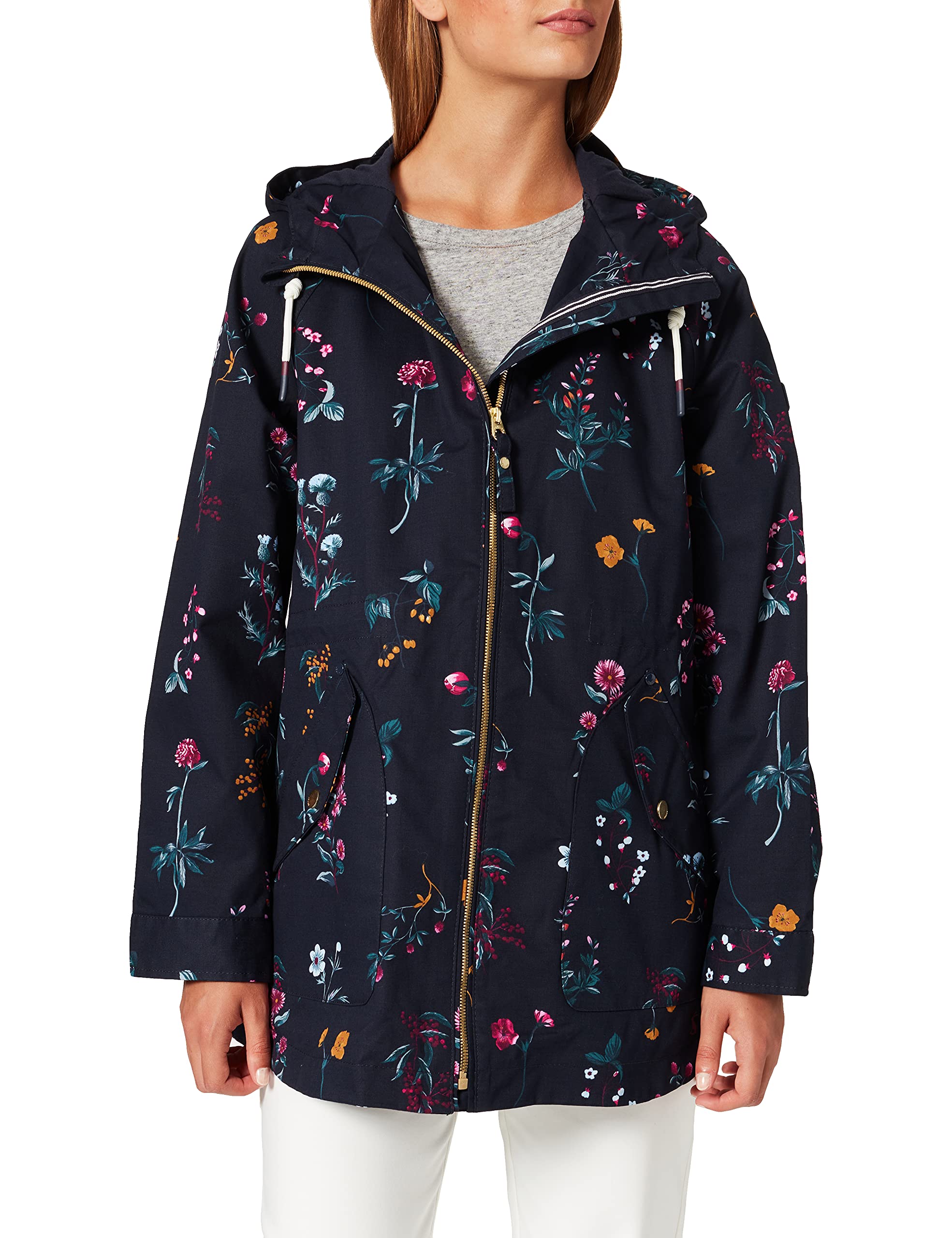 Joules Women's Waterproof Raincoat with Hood - Lightweight & Windproof Jacket for Outdoor Activities, Commuting, and Travel