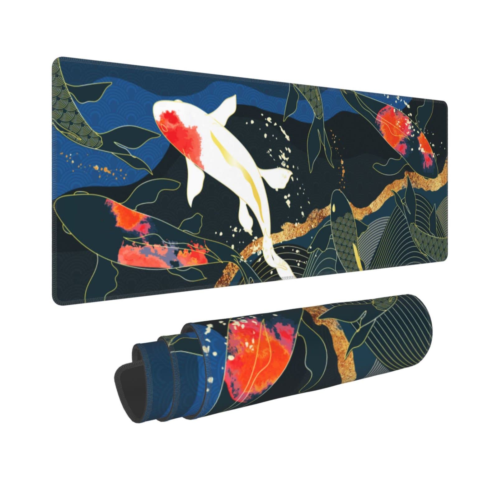 Extra Large Gaming Mouse Pad with Non-Slip Base - 31.5 x 11.8 Inch Japanese Koi Fish Design Cute Office Desk Mat for Women, Perfect for Keyboard & Mouse - Ideal for Work, Gaming & Home Office Decor