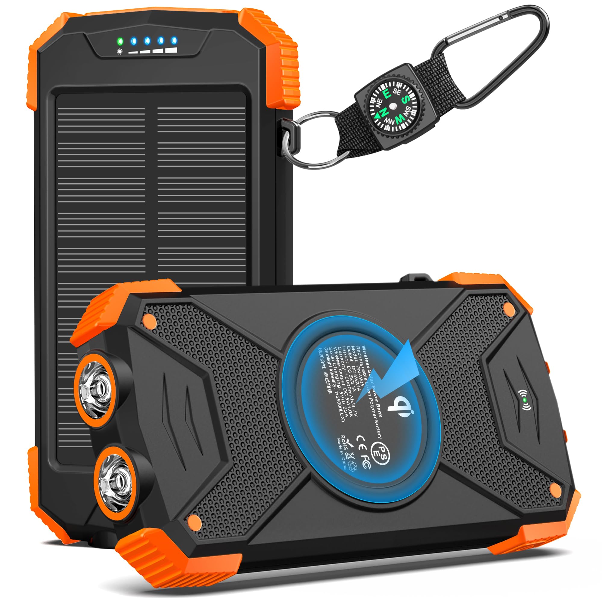 BLAVER 10,000mAh Solar Power Bank with 20W Fast Charging & Wireless Charger | Portable USB-C External Battery for iPhone, Samsung, Android Phones | Solar Panel Charger with Dual Flashlights for Camping, Hiking, Emergency & Outdoor Adventures
