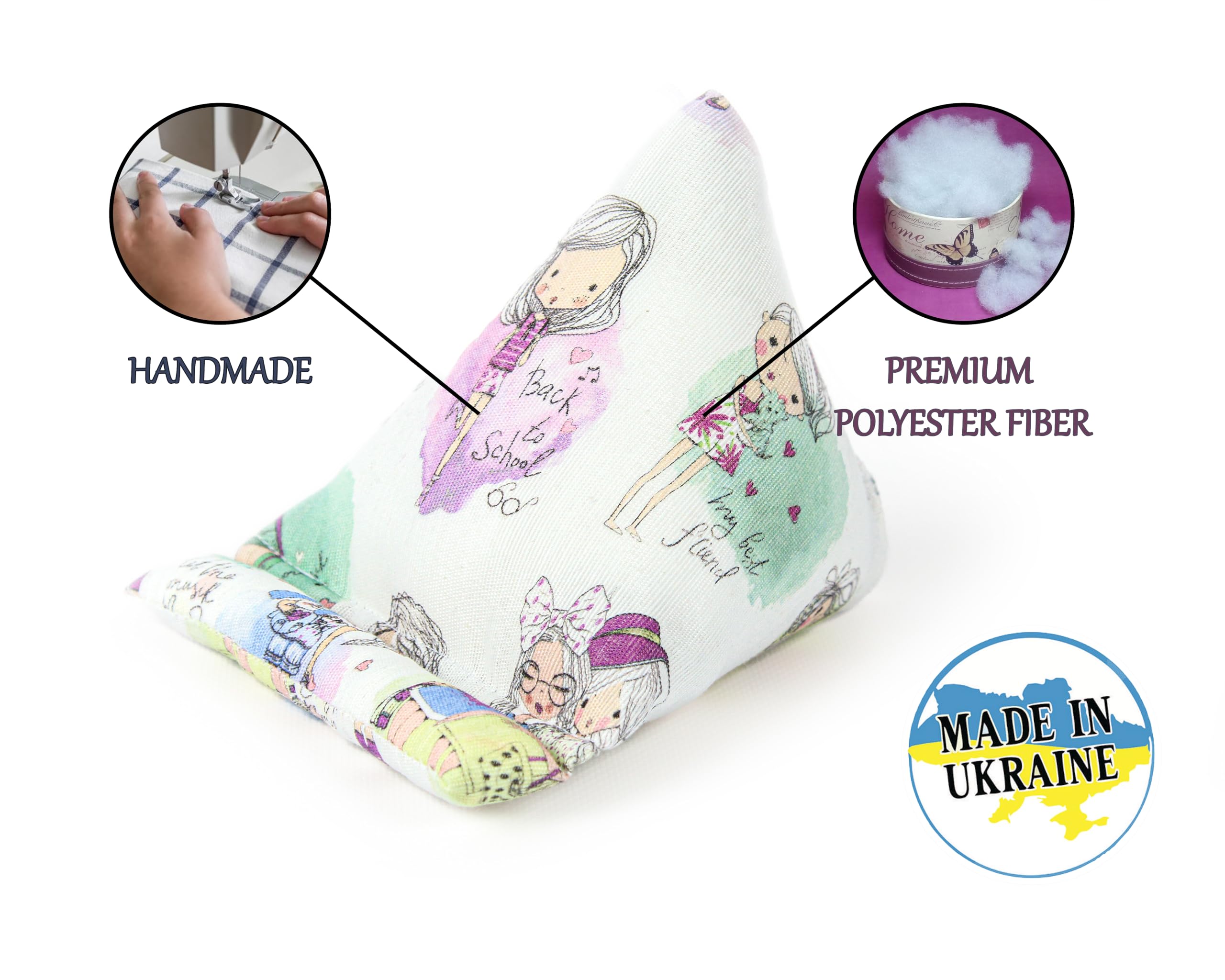 Handmade Fabric Phone Pillow Stand for iPhone & Smartphones - Adjustable Wedge Holder for Desk, Bed, Car - 7 x 6.1 x 5.5 Inches - Perfect for Watching Videos, Reading & Video Calls