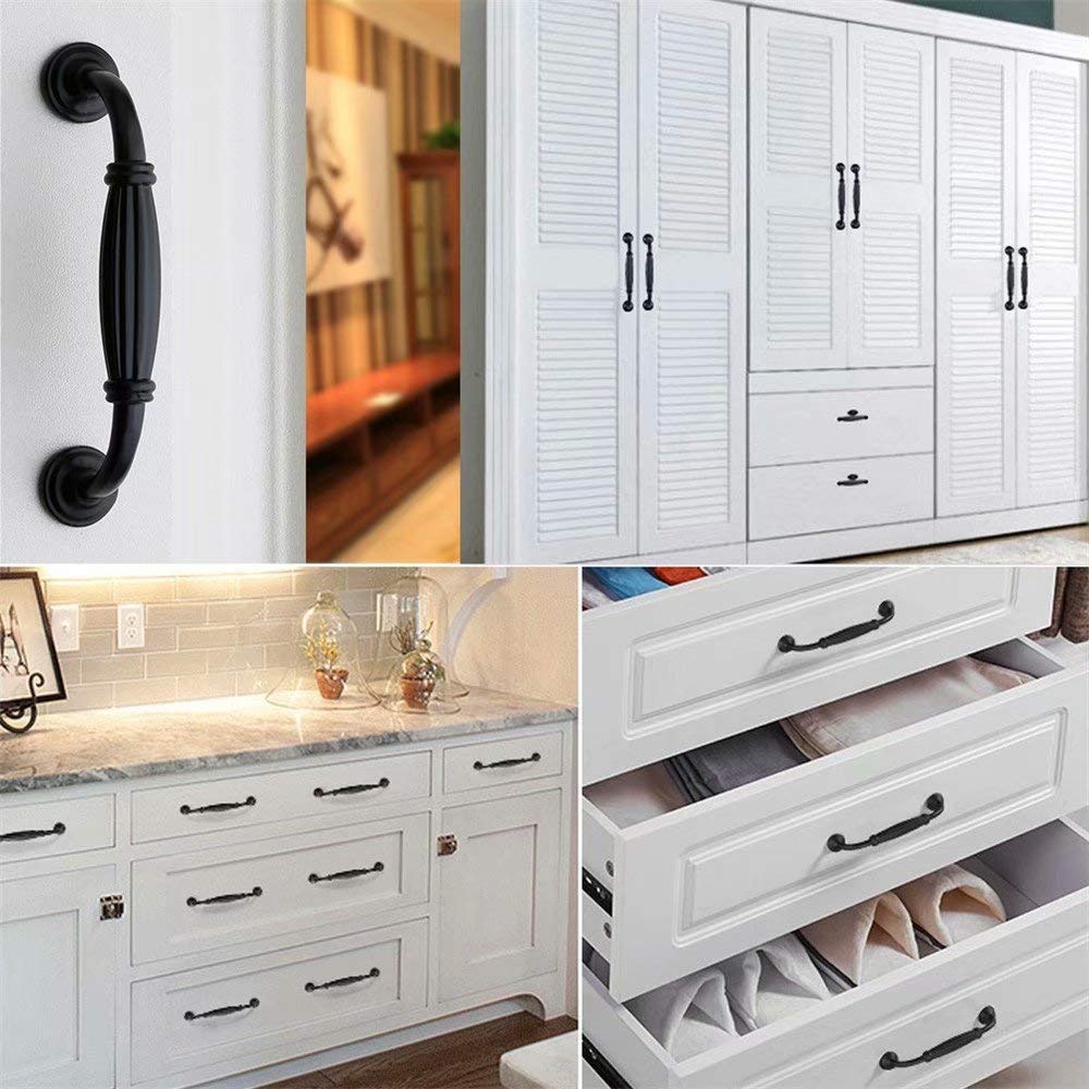 10-Pack Black Zinc Alloy Cabinet Handles & Drawer Pulls - 96mm Traditional Stripe Bow Design for Bedroom, Kitchen & Cupboard Hardware - Durable Door Knobs for Home Furniture Upgrade