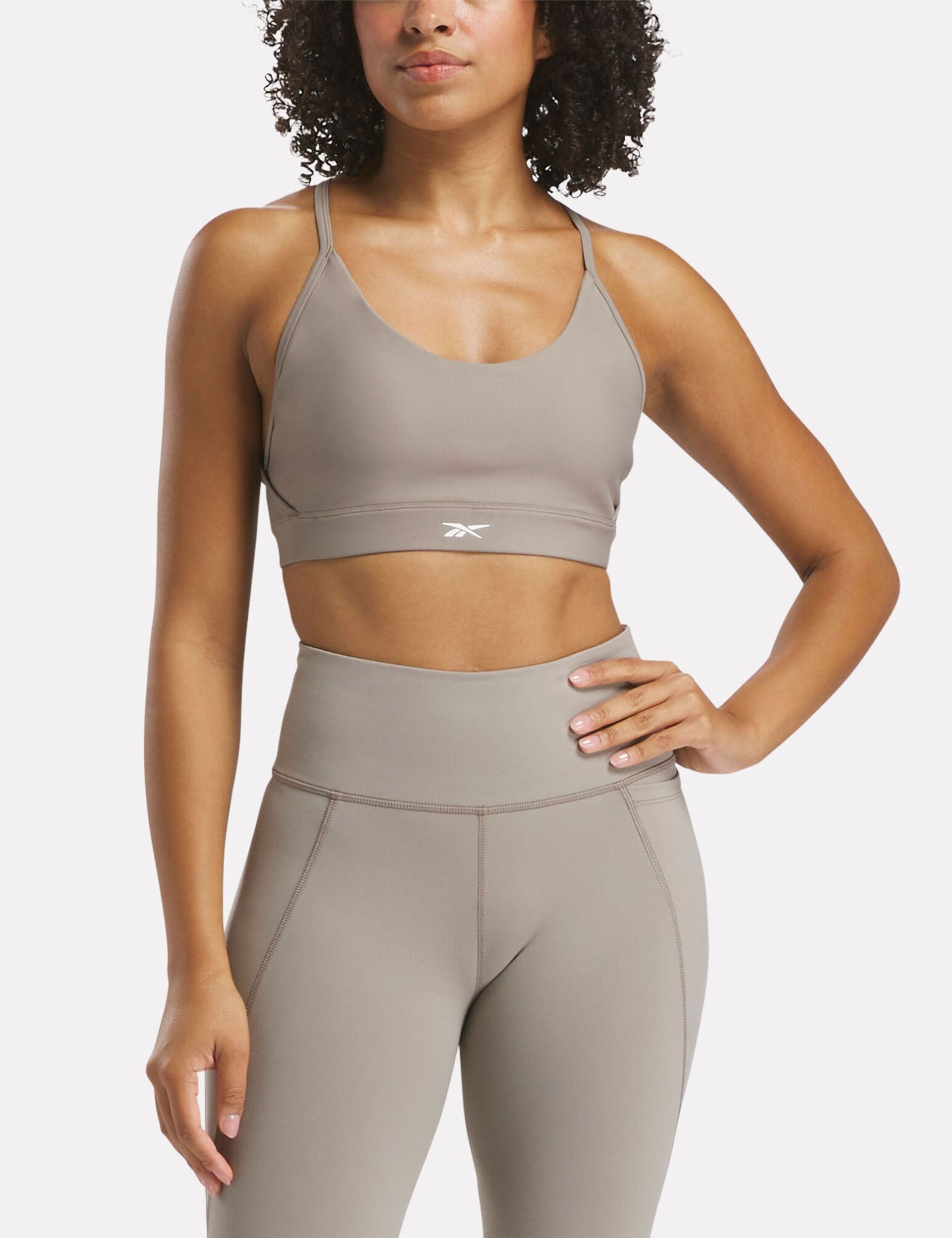 Lux Strappy Sports Bra - Gritty Grey - High Support Workout Top for Running, Yoga & Gym