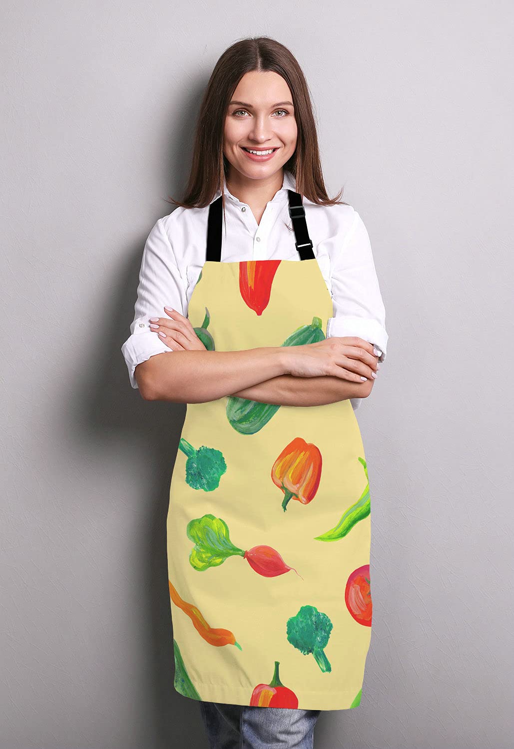 Adjustable Watercolor Juicy Vegetables Bib Apron for Men & Women - Perfect for Cooking, Baking, BBQ, and Professional Chef Use in Kitchen, Grill, Bistro