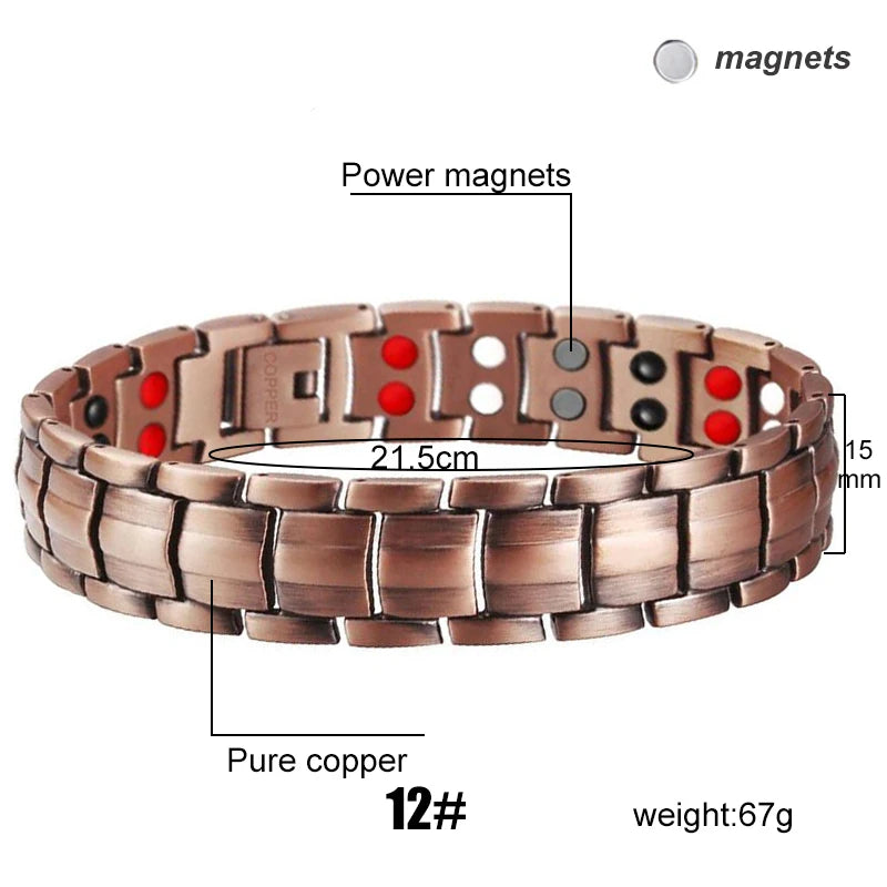 Men's Magnetic Health Bracelet - Pure Copper Energy Bracelet with Blood Pressure Magnets | Pain Relief & Improved Circulation | Perfect for Fitness, Work & Daily Wear