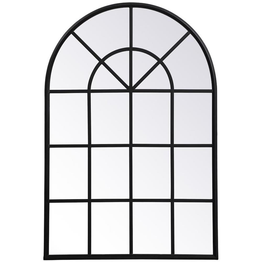 Black Mid-Century Metal Windowpane Mirror 42x28