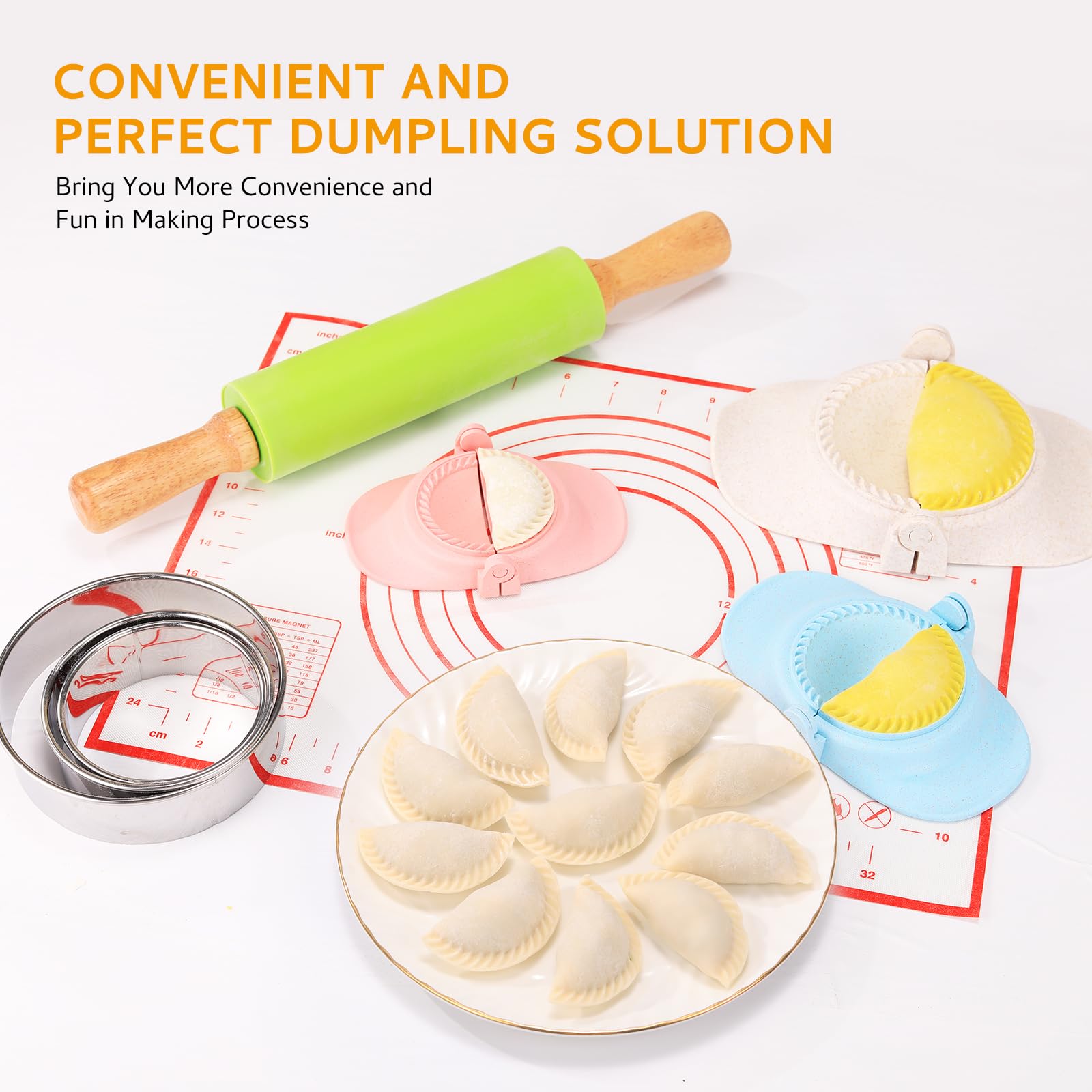 7-Piece Dumpling Making Kit - All-in-One Empanada & Gyoza Maker Set with Press Molds & Ring Cutters - Blue Kitchen Accessories for Asian Cooking - Perfect Gift for Home Chefs & Family Cooking Fun