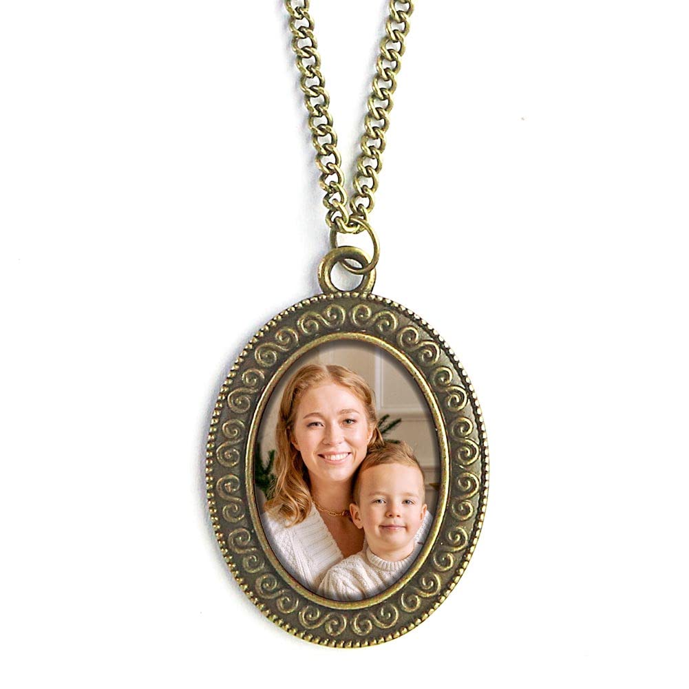 Roniatic Personalized Photo Necklace - Custom Picture Pendant in Vintage Antique Brass - Memorial Jewelry for Women - Unique Birthday, Anniversary & Christmas Gift for Grandma, Mom, Wife - Perfect for Special Occasions & Keepsake Memories