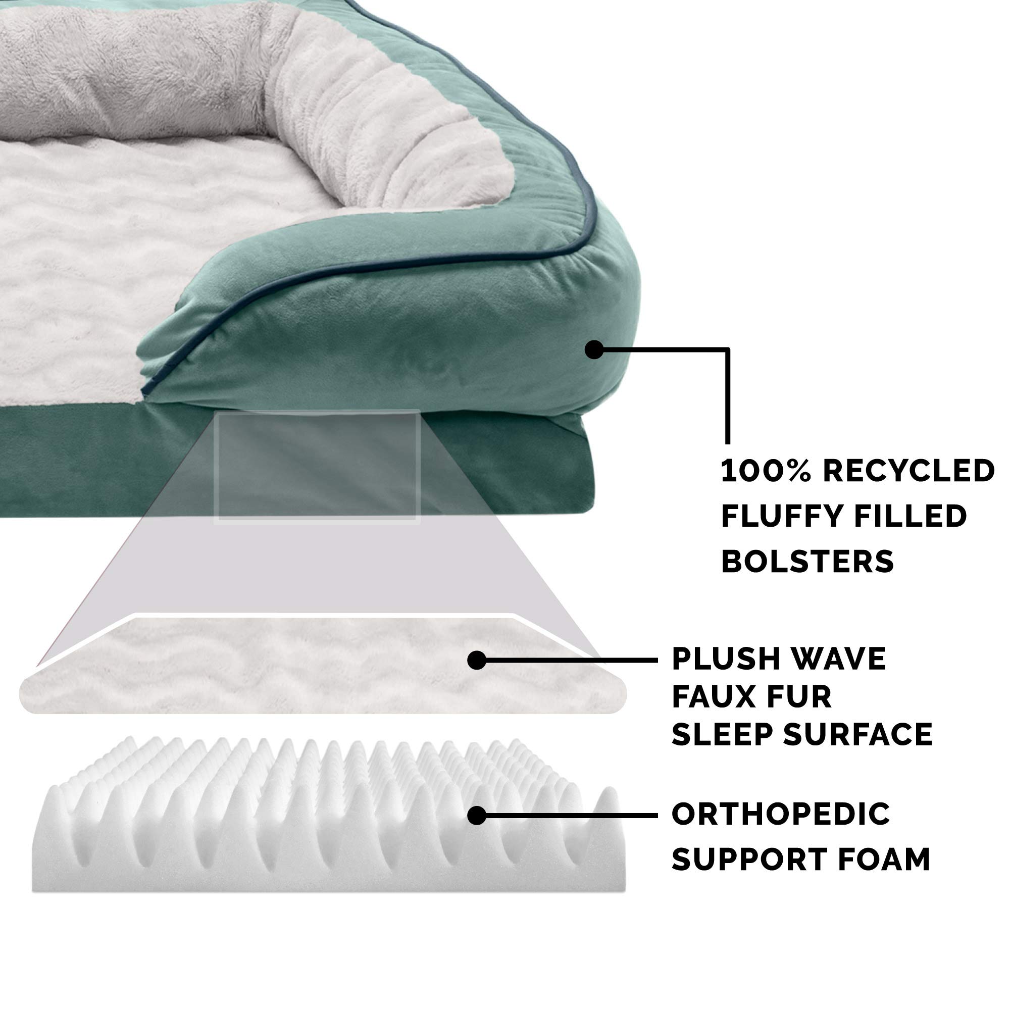 Furhaven Orthopedic Dog Bed for Small & Medium Dogs - Plush Velvet Sofa with Removable Bolsters & Washable Cover - Supports Up to 35 lbs - Celadon Green Medium Size - Perfect for Pets with Joint Pain or Post-Surgery Recovery
