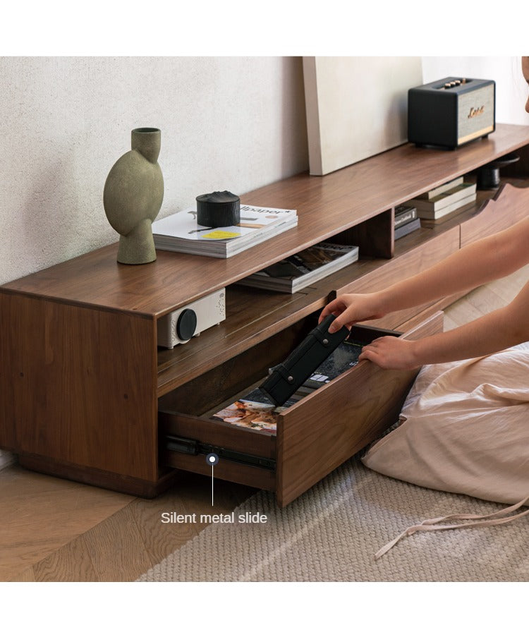 Premium Black Walnut & Ash Solid Wood Large Capacity TV Stand with Storage - Perfect for Living Room, Home Theater & Entertainment Centers