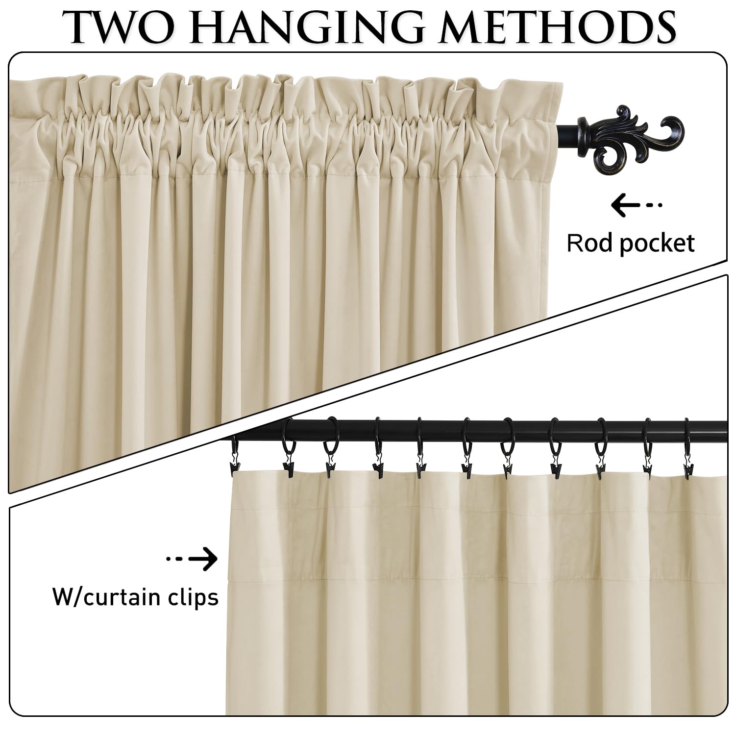 StangH Beige Velvet Blackout Curtains - Thermal Insulated Window Drapes for Nursery & Bedroom, Elegant Home Decor for Office & Dining Room, 52x84 Inches, 2 Panels | Perfect for Light Control, Energy Savings & Stylish Interior Design