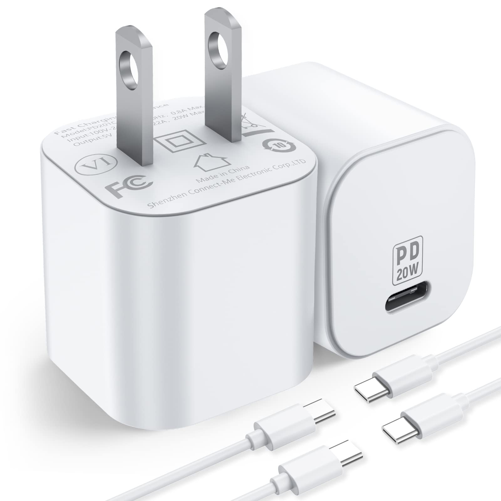GEEKERA 20W PD Fast Charger with 6ft USB-C Cable [2-Pack] - Compatible with iPad Pro 11/12.9 (3rd/4th/5th Gen), iPad Air (4th/5th Gen), iPad Mini (6th Gen) - Fast Charging Wall Plug for Home, Office & Travel