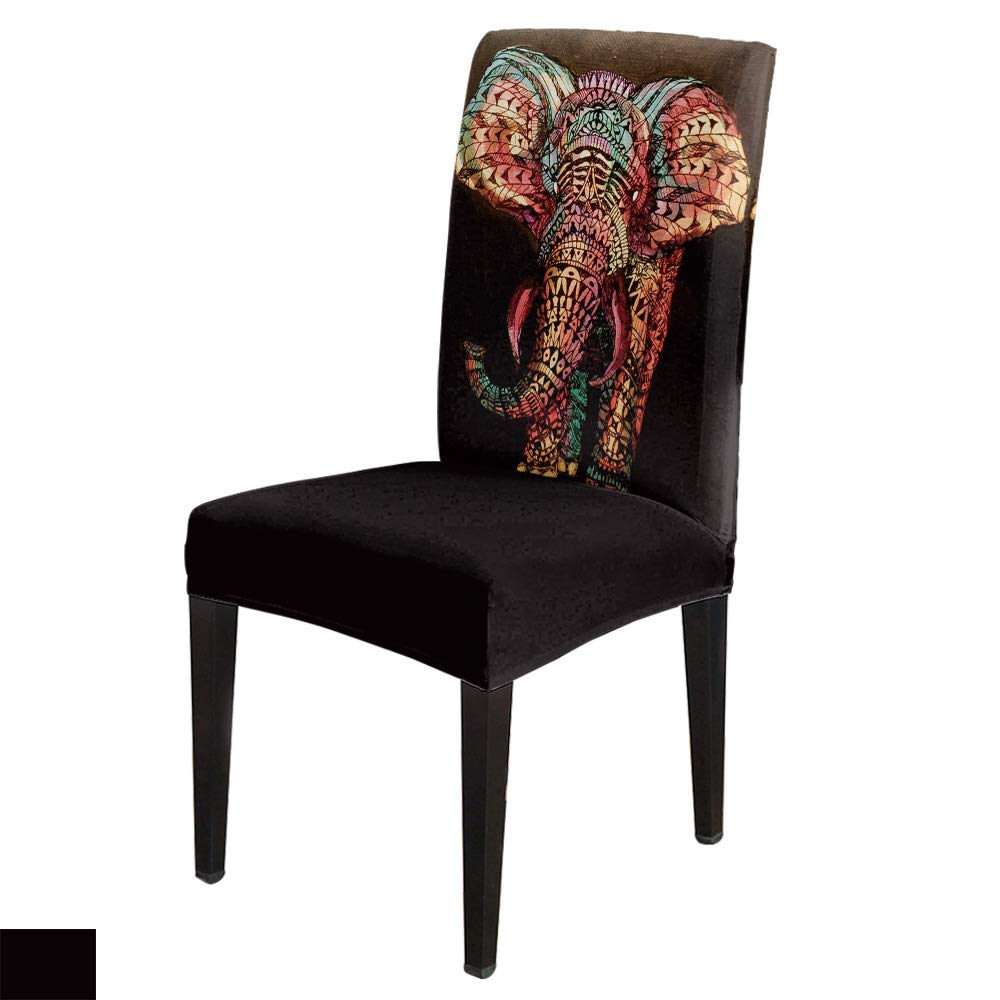 Indian Style Elephant Print Stretch Dining Chair Covers - 6 Pack Removable Slipcovers for Kitchen, Banquet & Wedding Decor | Colorful Seat Protectors for Home & Party Use