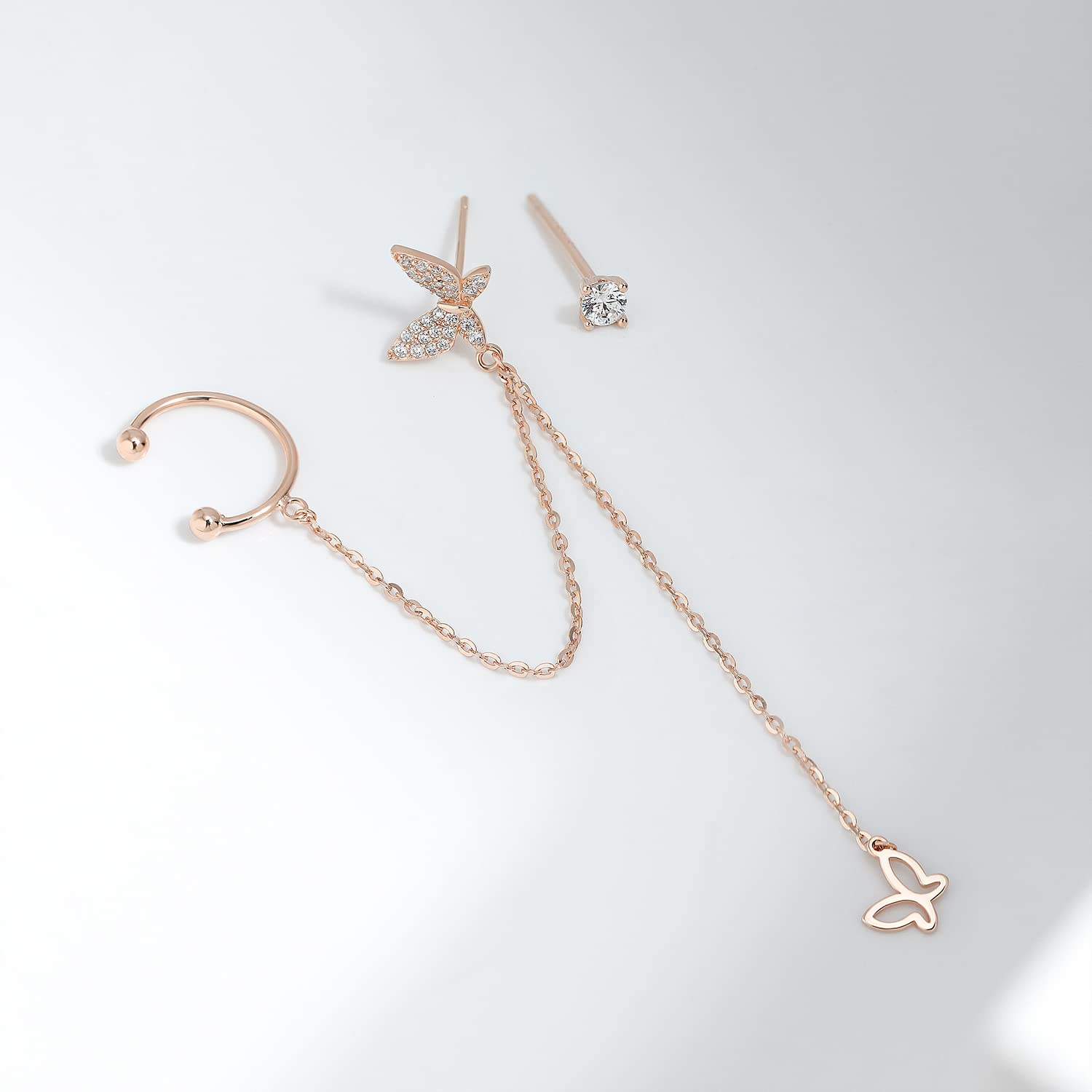 Butterfly Ear Cuff & CZ Chain Earrings for Women - 925 Sterling Silver Gold Plated Elegant Jewelry Gift for Sister, Friend - Perfect for Daily Wear, Parties & Special Occasions