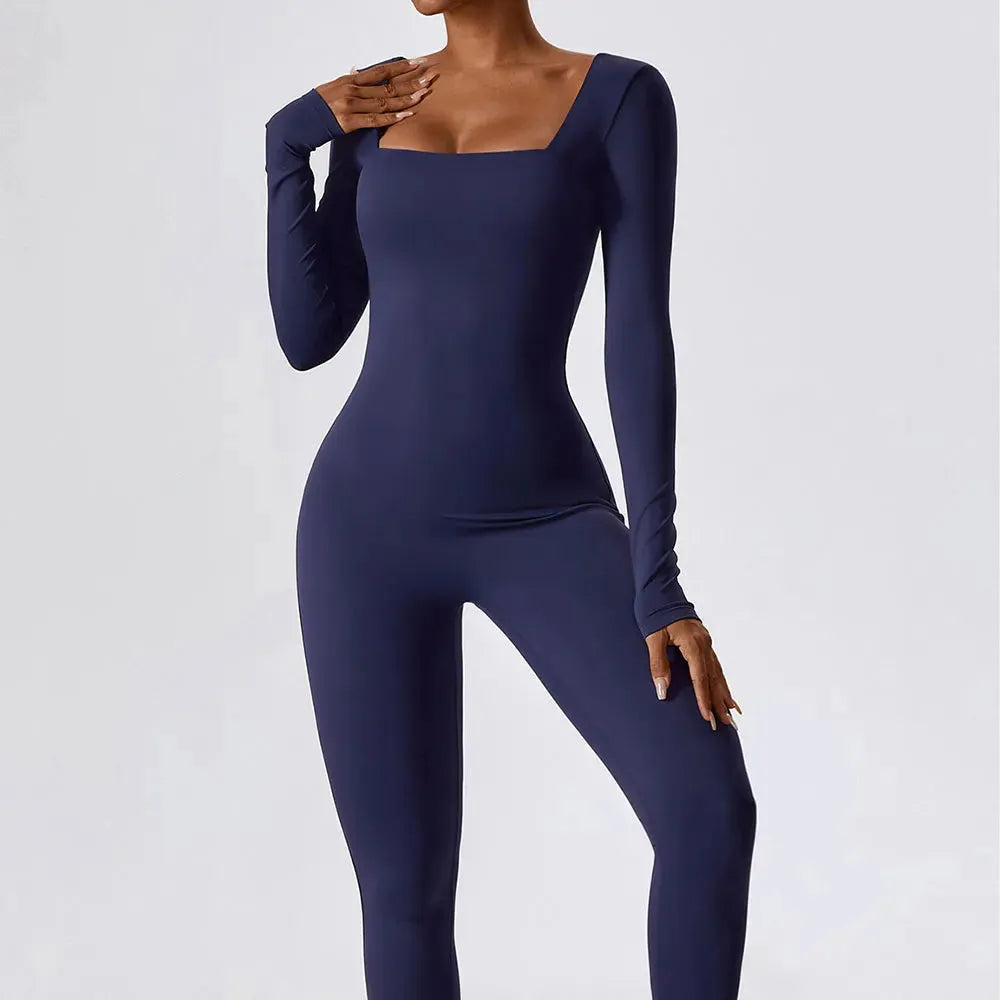Women's Seamless Long Sleeve Yoga Jumpsuit - Gym Workout Bodysuit for Fitness, Running & Push Ups | Breathable Sportswear for Yoga, Pilates & Home Exercises