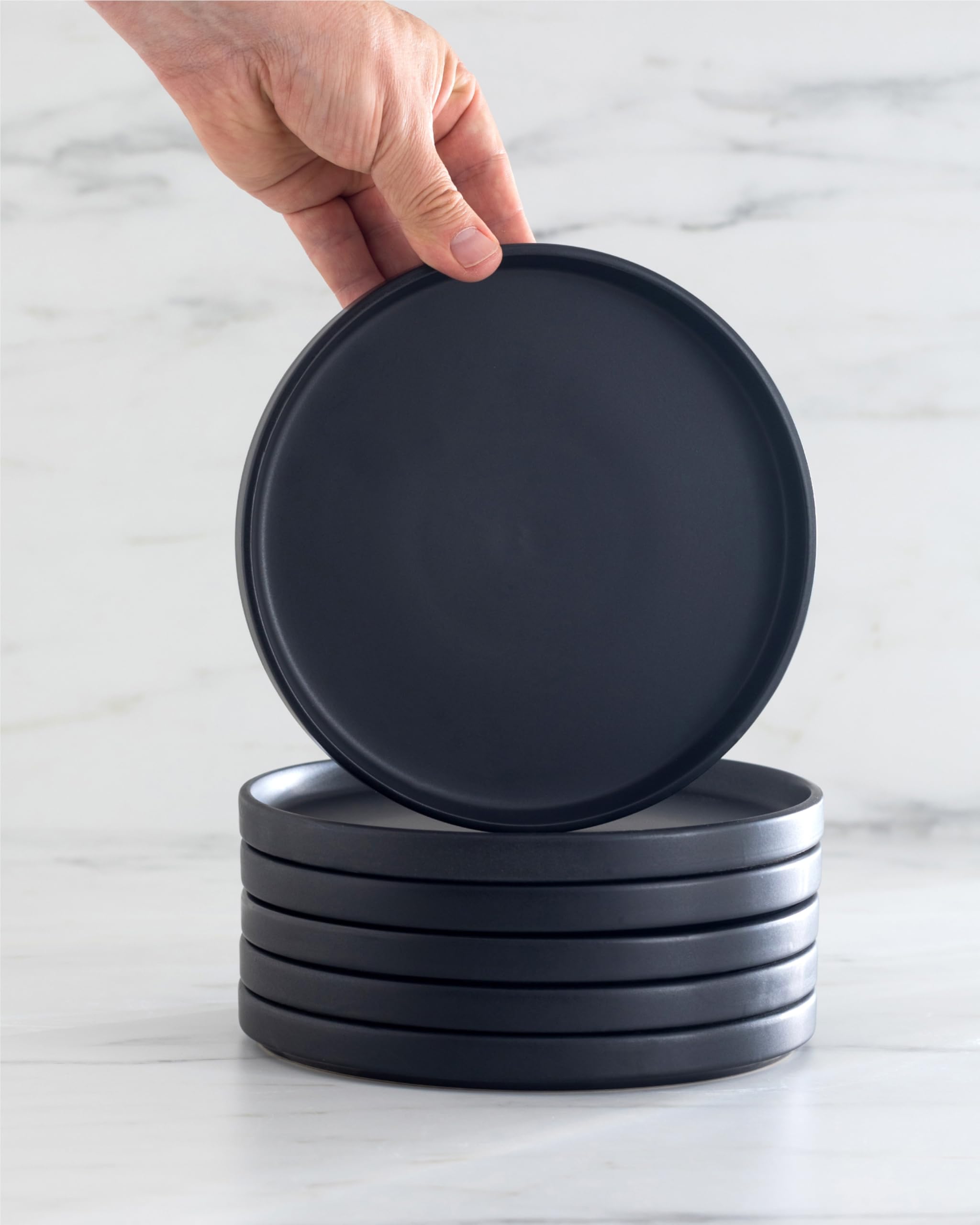 Premium Matte Black Stoneware Pasta Bowls Set of 4 - 7.7