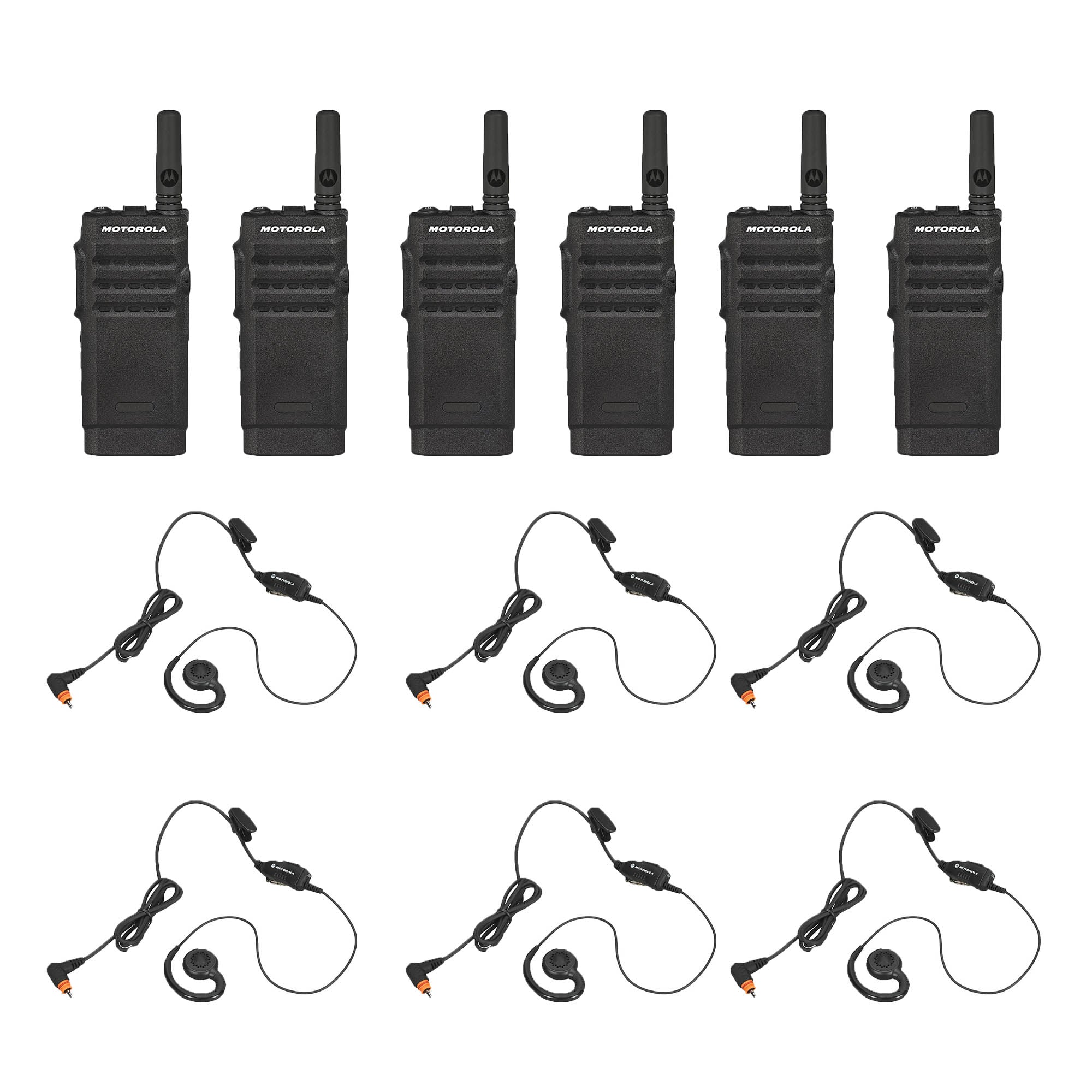 Motorola SL300 Non-Display 6-Pack with 6 PMLN7189 Swivel Earpieces - Business & Security Two-Way Radios for Construction, Warehouses & Event Staff Communication