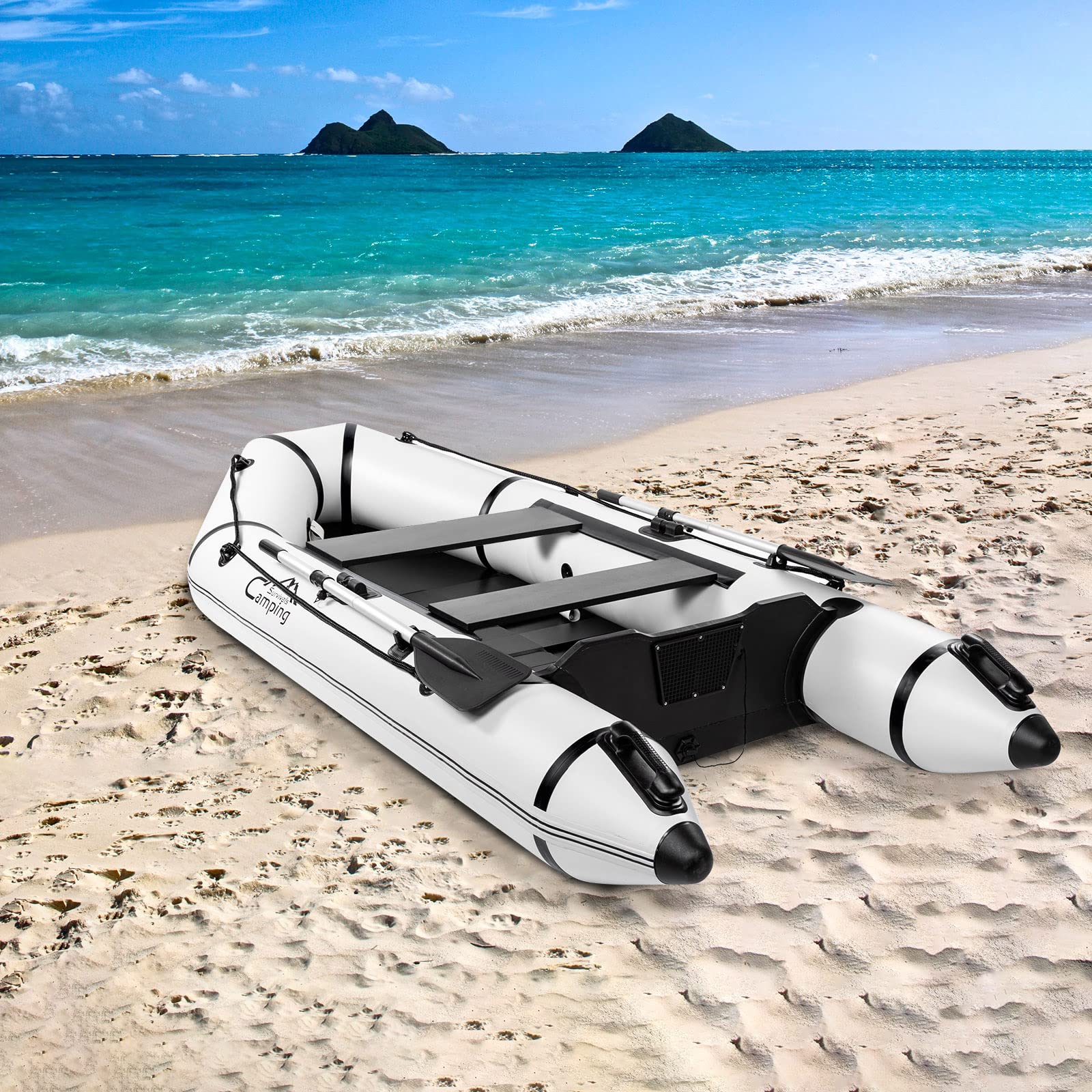 2 Person Inflatable Boat with Foot Pump & Paddle - Portable Fishing Raft Kayak for Adults | US Stock | Perfect for Lakes, Rivers & Coastal Fishing Trips