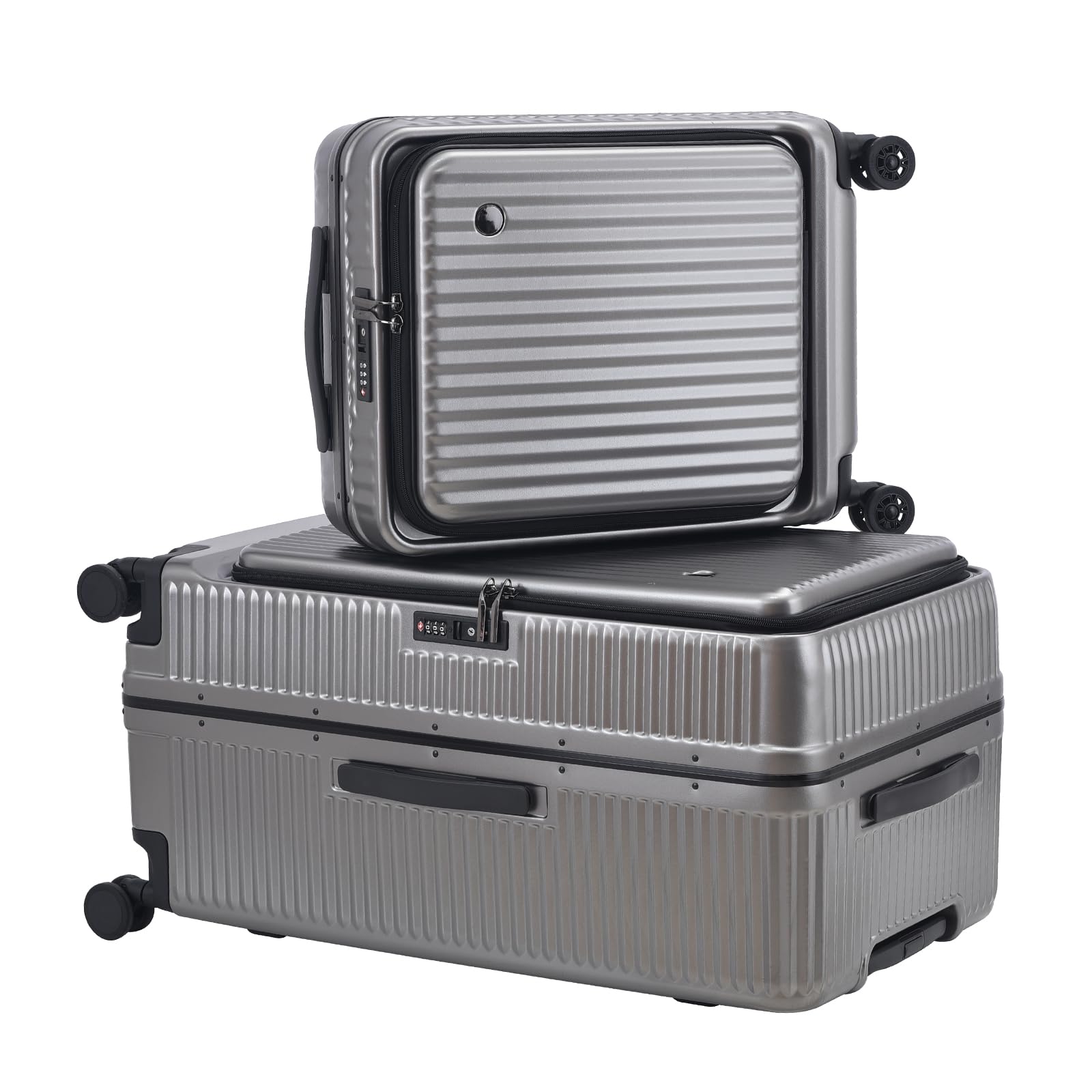 2-Piece 20/29 Inch Lightweight Aluminum Hardshell ABS+PC Luggage Set with TSA Lock, 360° Spinner Wheels & Adjustable Handle - Dark Gray Suitcase for Business Travel, Family Vacations & International Trips