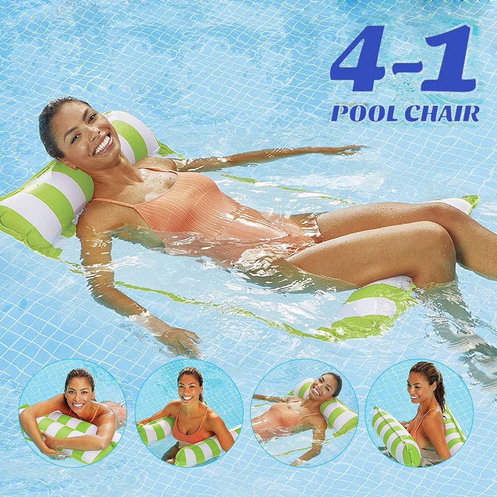 Pool Hammock Floats - Inflatable Multi-Purpose Water Hammock for Adults, Lounge Chair & Drifter Floatie - Green & White Summer Pool Float Lounger for Beach, Lake, Pool Party & Relaxation