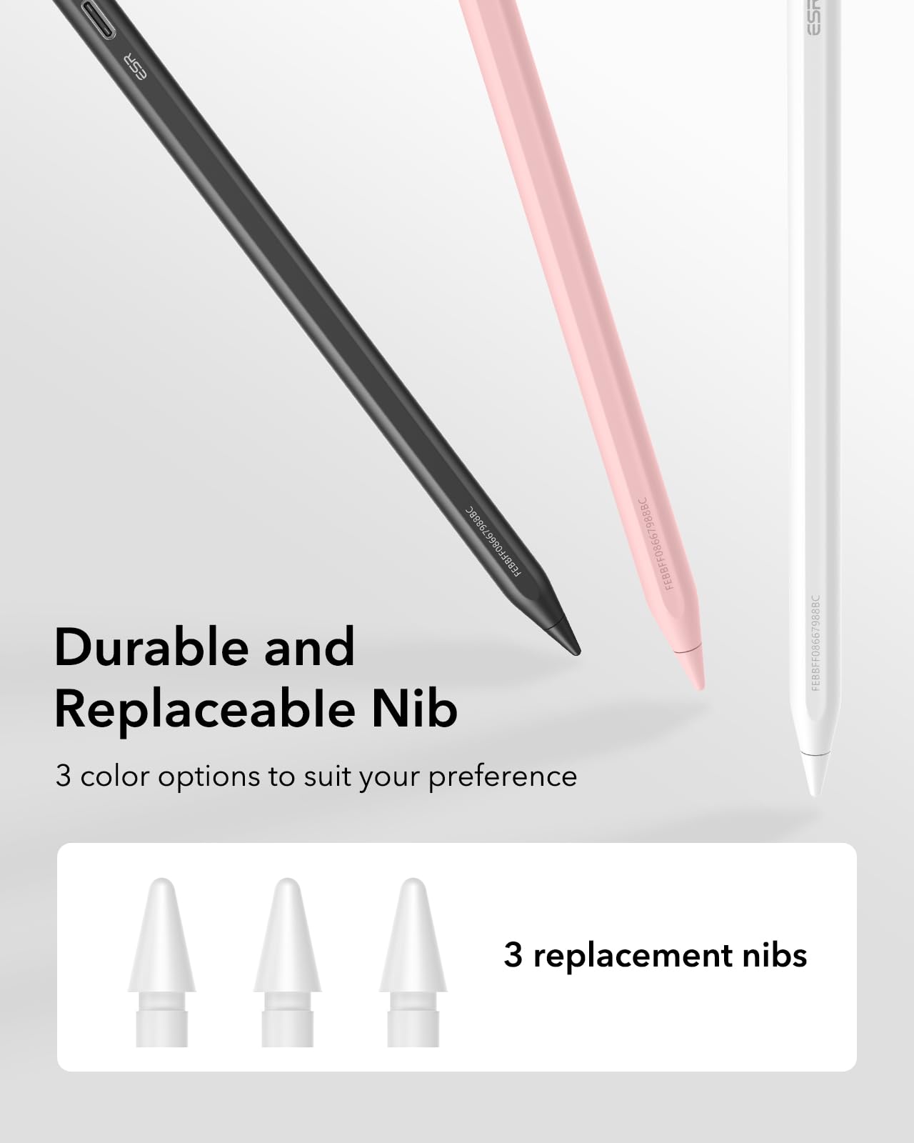 ESR Geo iPad Pencil with Find My Compatibility - Stylus for iPad 2018-2025 Models (iPad 11/10/9/8, iPad Air 13/11, iPad Pro 12.9/13/11, iPad Mini 7/6/5) - White - Perfect for Digital Art, Note Taking & Productivity (No Wireless Charging)