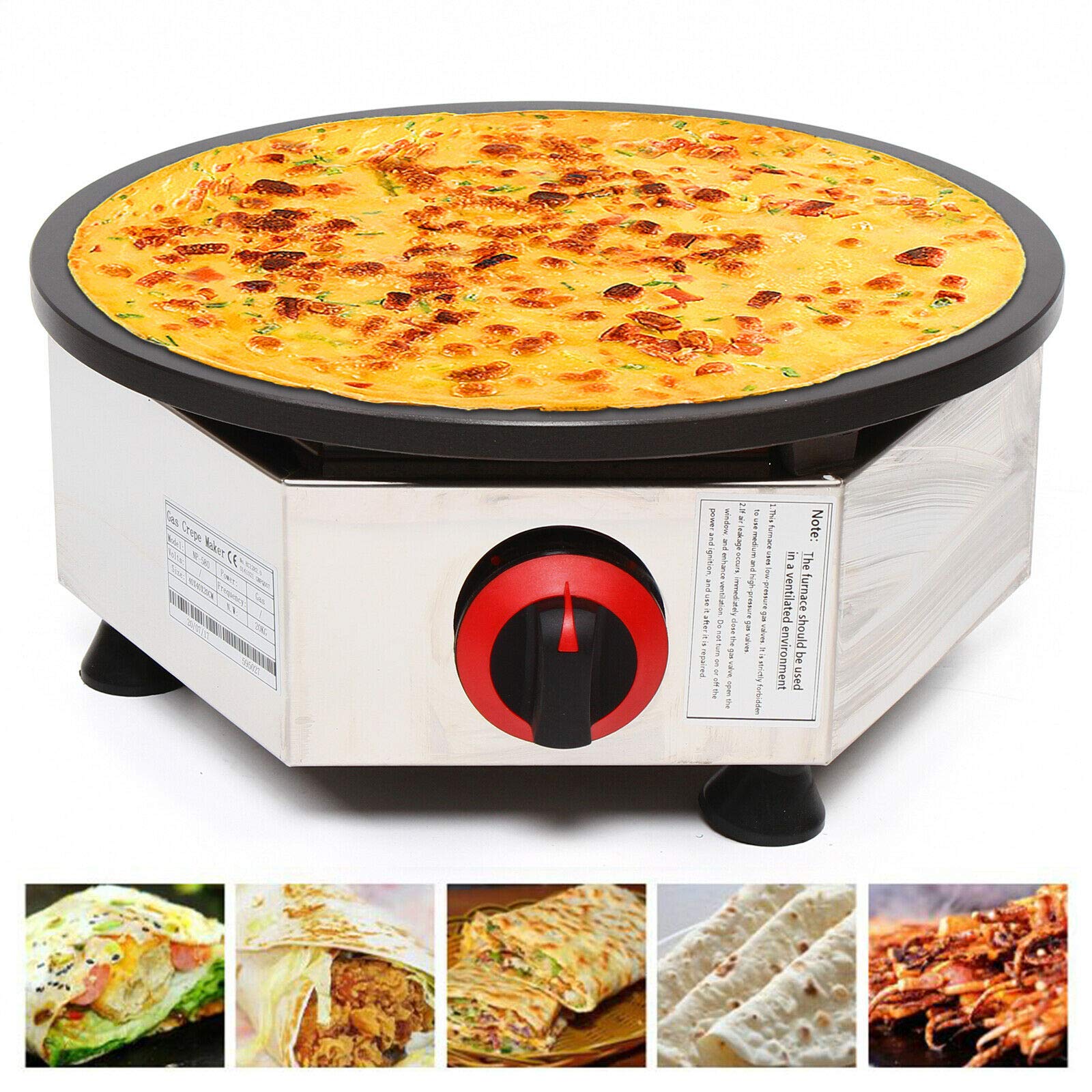 **Commercial Gas Crepe Maker Machine - Adjustable Temperature, Stainless Steel LPG Countertop Griddle, Non-Stick Pancake Maker for Home & Bakery - Perfect for Breakfast, Desserts & Catering**