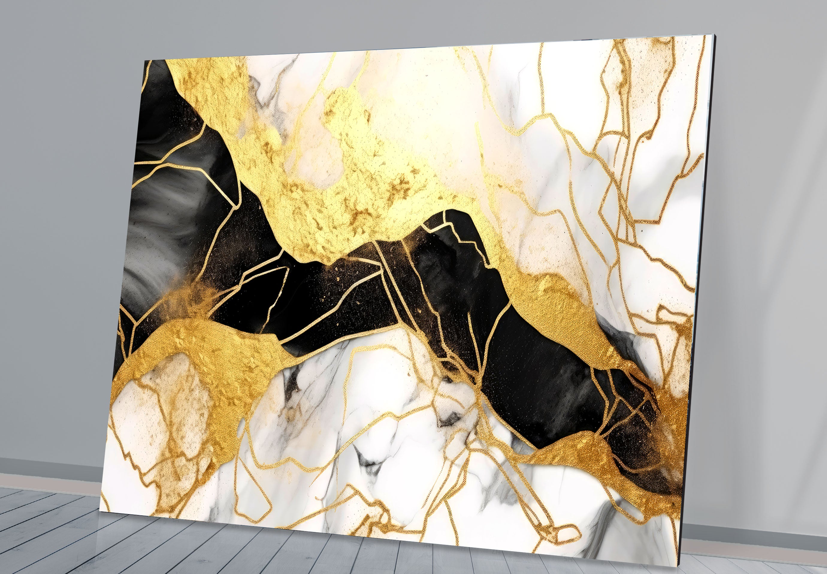 Luxury Black Gold Marble Wall Art - Abstract Glass Print for Modern Home & Office Decor | Elegant Living Room, Bedroom, Dining Room Wall Decor