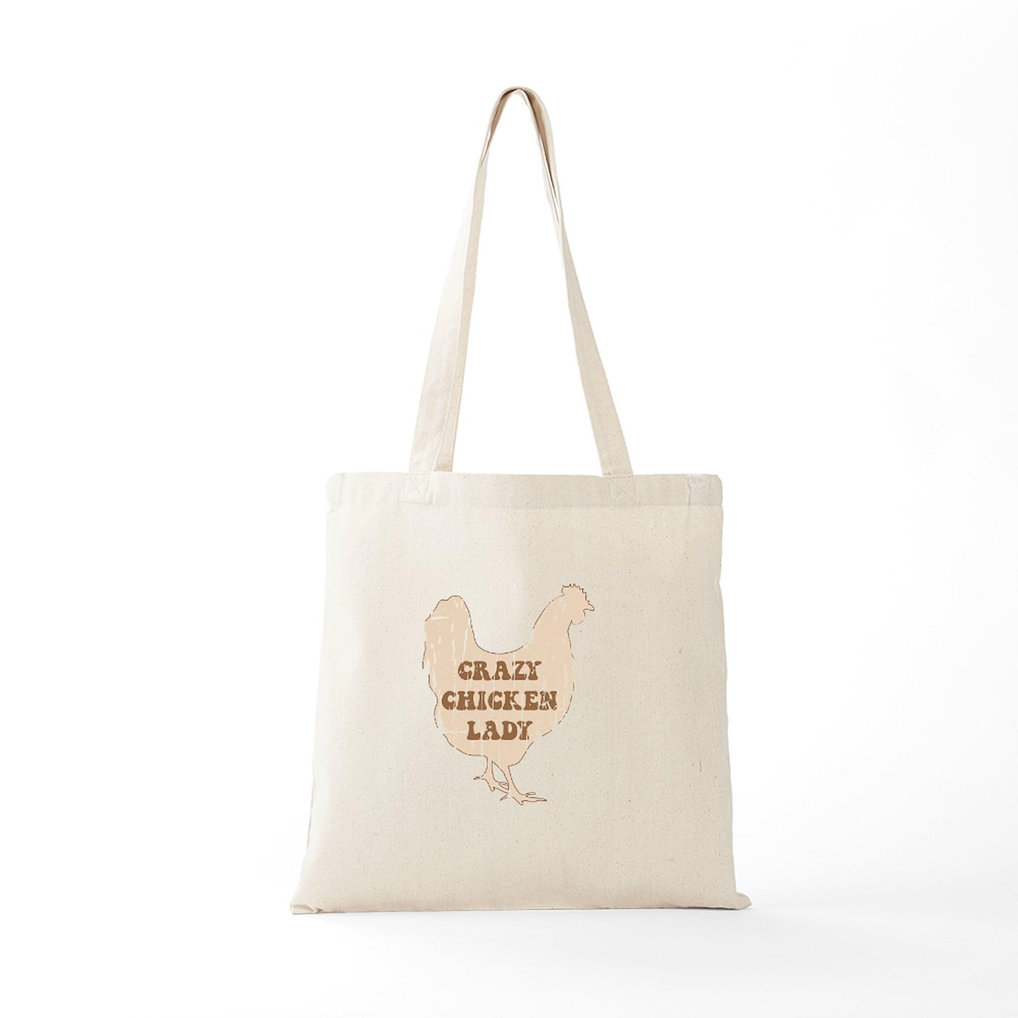 Crazy Chicken Lady Tote Bag - Natural Canvas Reusable Shopping Bag for Women | Perfect for Groceries, Farmers Market & Chicken Keeping Supplies