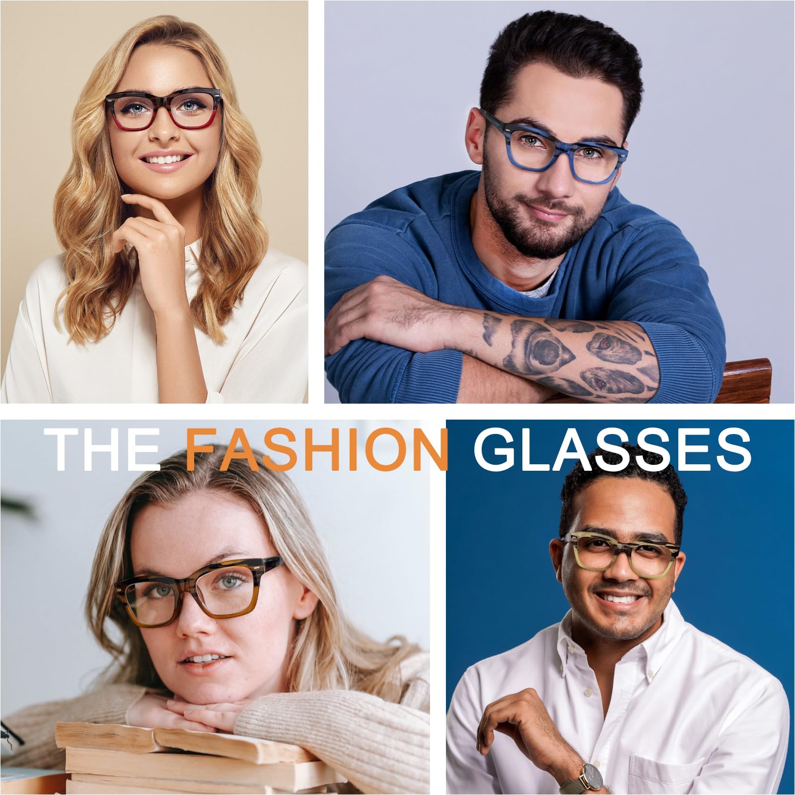 Stylish Oversized Blue Light Blocking Reading Glasses for Men & Women - 4 Pairs Anti UV, Anti Glare Computer Glasses with 2.75 Magnification - Perfect for Office Work, Gaming & Screen Time