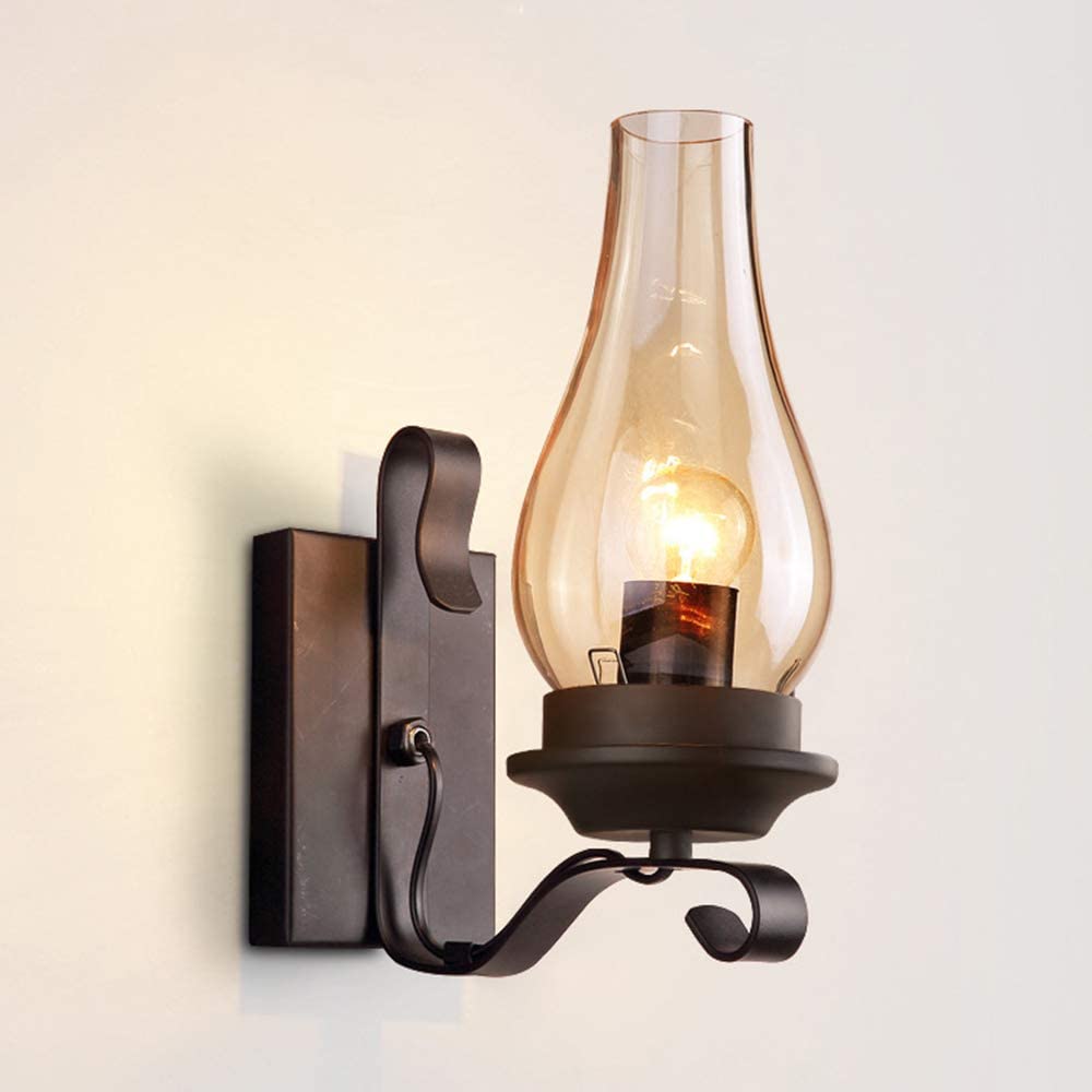 Vintage Industrial Wall Sconce - Single Light LED Wall Lamp with Metal and Glass for Dining Room, Hallway, Bedroom | Retro Lighting Fixture for Home Decor, Restaurant, Cafe Ambience