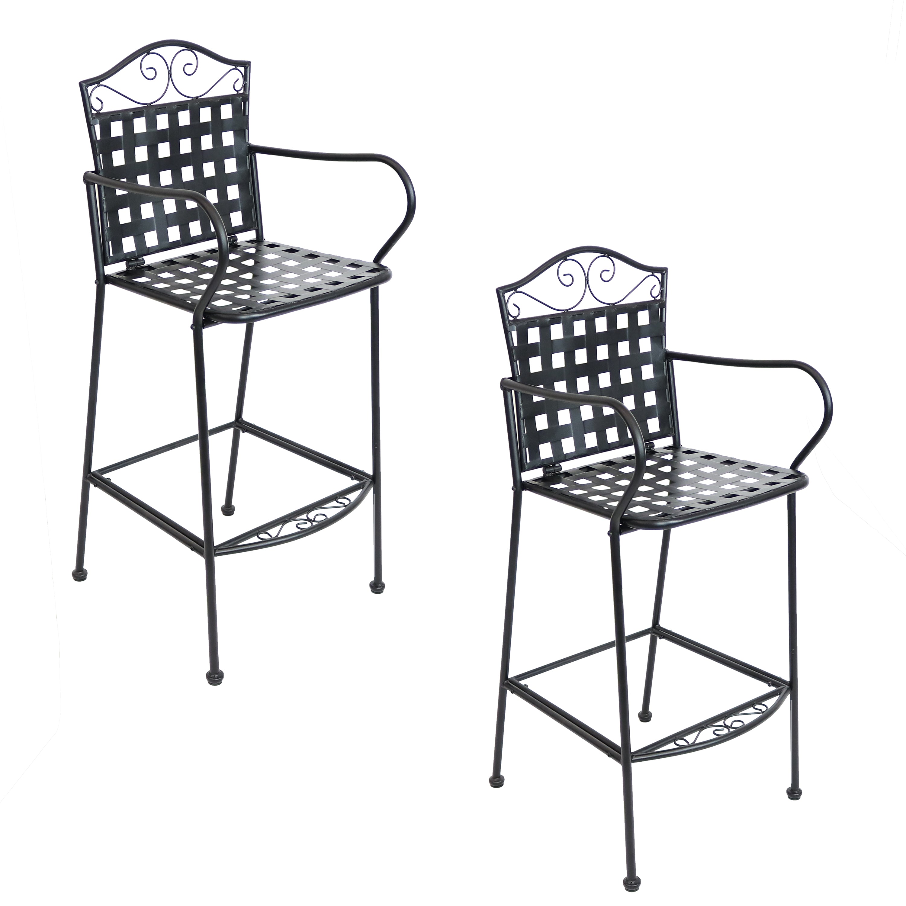 Black Wrought Iron Bar Chairs Set of 2 - Outdoor Patio Dining & Garden Furniture - Perfect for Backyard, Poolside & Restaurant Use