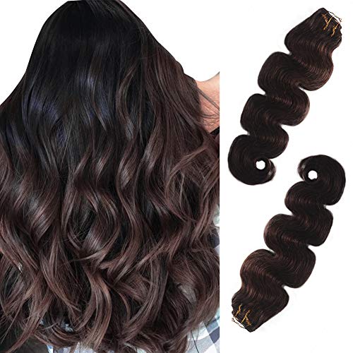 Seamless Double Weft Clip-In Hair Extensions - 100% Remy Human Hair, Body Wave, Dark Brown & Dark Ash Blonde Mix (8 Pieces, 160g) - Full Head Coverage, Soft & Natural Look for Women - Perfect for Parties, Weddings & Everyday Styling