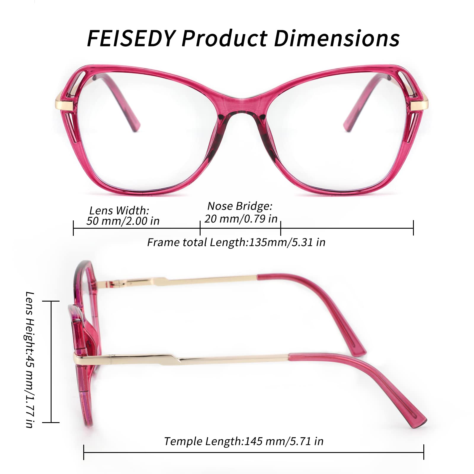 FEISEDY Blue Light Blocking Glasses for Women & Men - Anti Eye Strain Computer Glasses with Cateye Frame (Model B4069) - Perfect for Office Work, Gaming & Screen Time
