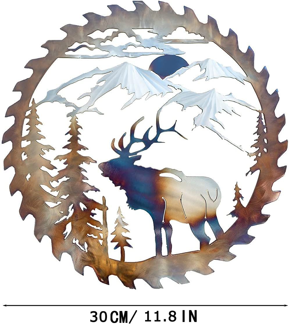 Metal Elk Wall Art - Handcrafted Saw Blade Elk Decor for Home - Rustic Indoor Wall Hanging for Living Room, Bedroom, Bathroom - Perfect for Cabin, Lodge & Western Style Decor
