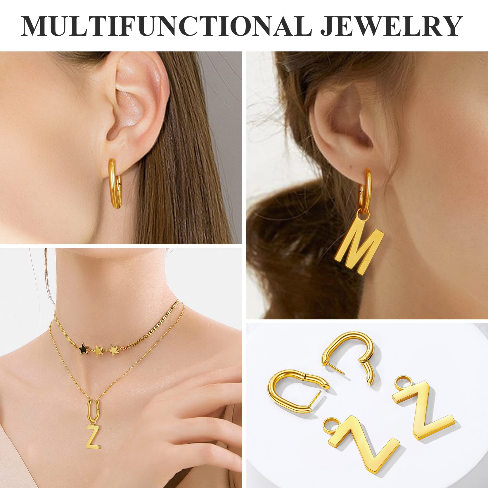 GoldChic Women's Stainless Steel Initial Letter U-Shape Hoop Drop Earrings - Personalized Alphabet Statement Jewelry for Everyday Wear & Special Occasions