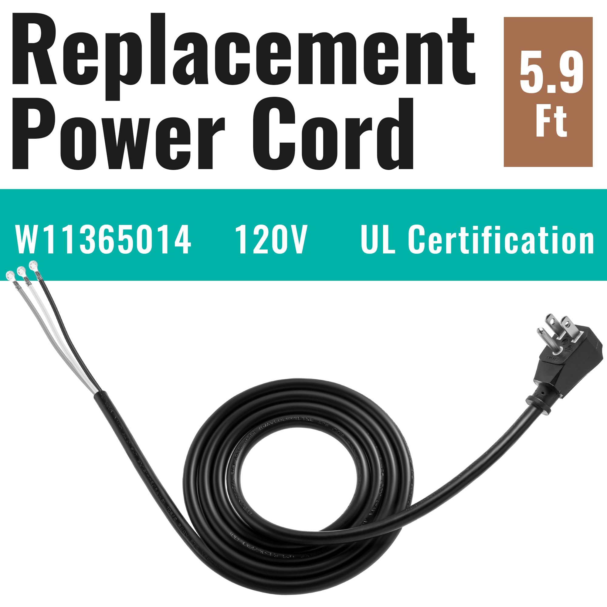W11365014 Dishwasher Power Cord Replacement - 6 ft UL Certified Dishwasher Installation Kit with Right Angle Plug for Easy Dishwasher Setup & Maintenance