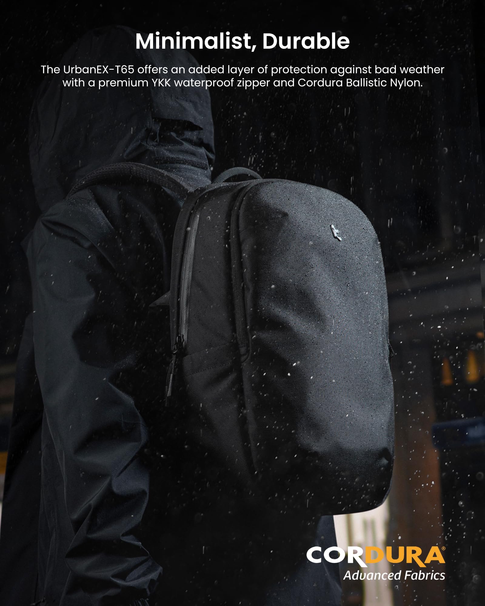tomtoc Minimalist Laptop Backpack 20L - Water-Resistant Cordura Ballistic Nylon Daypack for 15.6 Inch Notebook, UrbanEX-T65 Black - Perfect for Daily Commute, Work & Travel