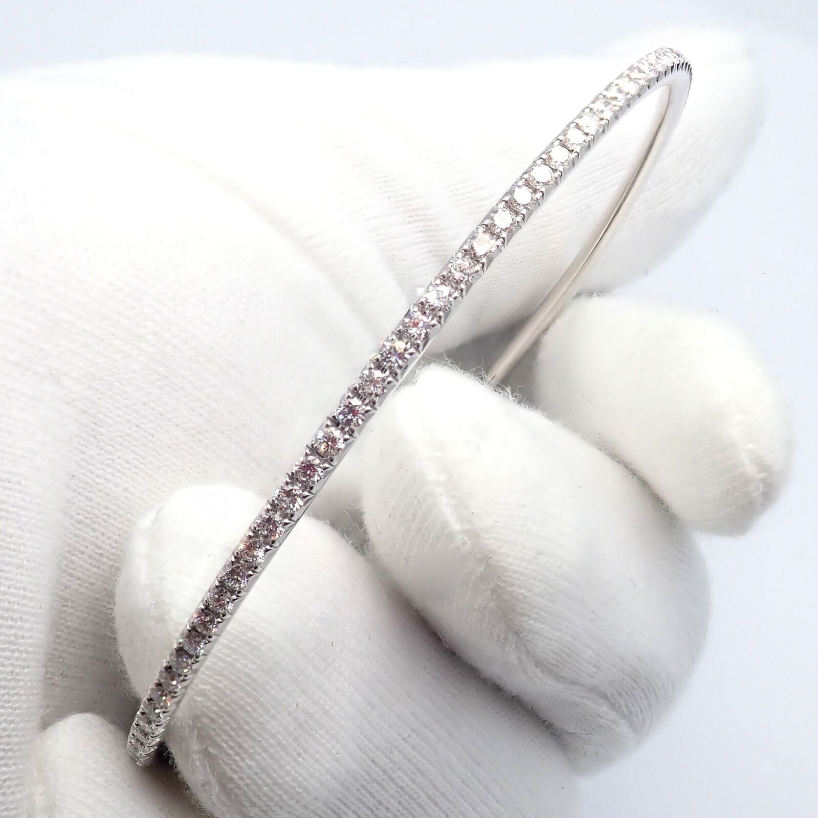 Authentic Tiffany & Co Metro 18k White Gold Diamond Bangle Bracelet - Luxury Jewelry Gift for Women, Perfect for Weddings, Anniversaries & Special Occasions