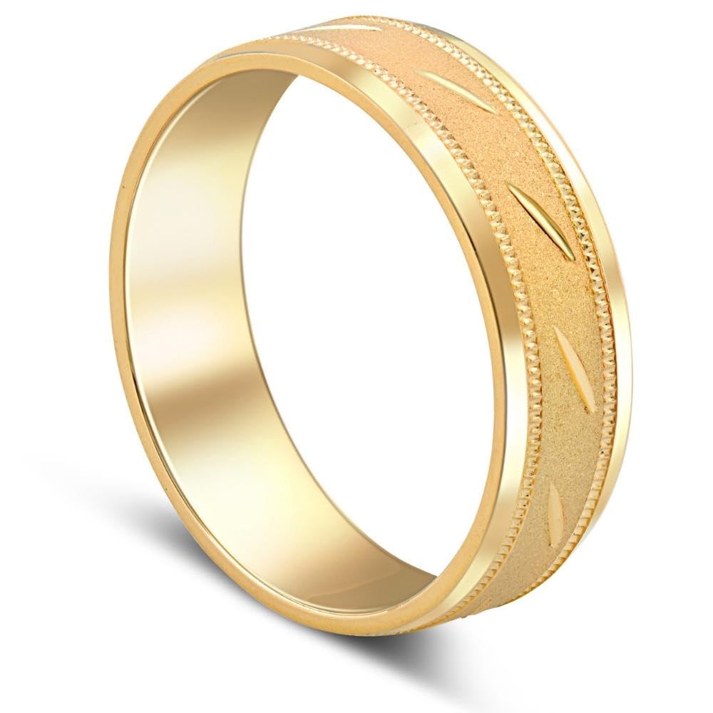 10K Yellow Gold 6MM Brushed Carved Comfort Fit Wedding Band for Men - Perfect for Engagement, Anniversary & Everyday Wear