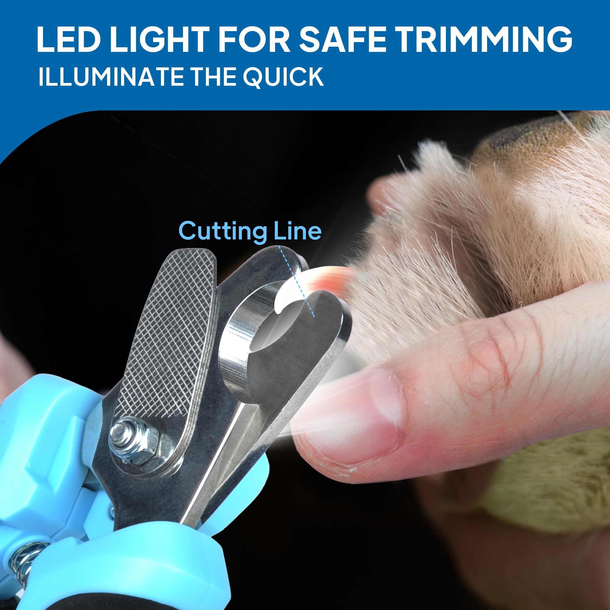 Fida LED Dog & Cat Nail Clippers with Safety Guard - Razor Sharp Pet Nail Trimmer with Nail File & Ergonomic Handle (Batteries Included) - Perfect for Home Grooming & Professional Pet Care