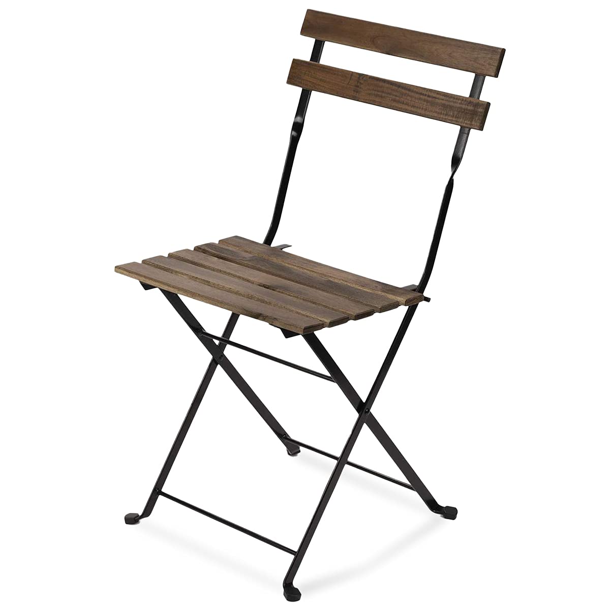 French Bistro Folding Chairs - 4 Pack Wooden Patio Chairs with Black Steel Frame, Commercial-Grade Foldable Outdoor Chairs for Garden, Backyard, Porch, Cafe & Restaurant Use - Durable Armless Lawn Chairs for Events & Dining
